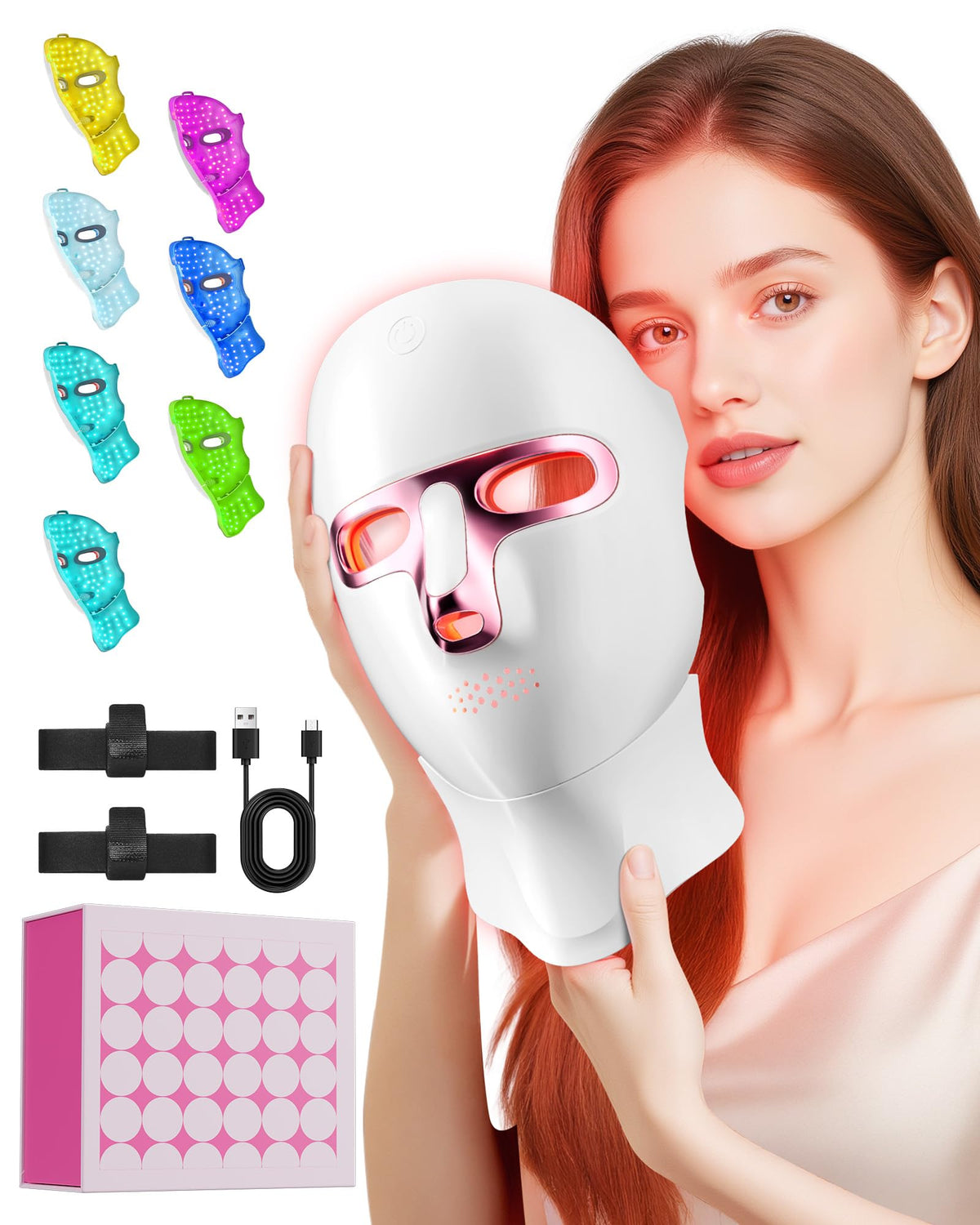 FOLOKE máscara LED vista frontal mostrando cobertura facial y comodidad