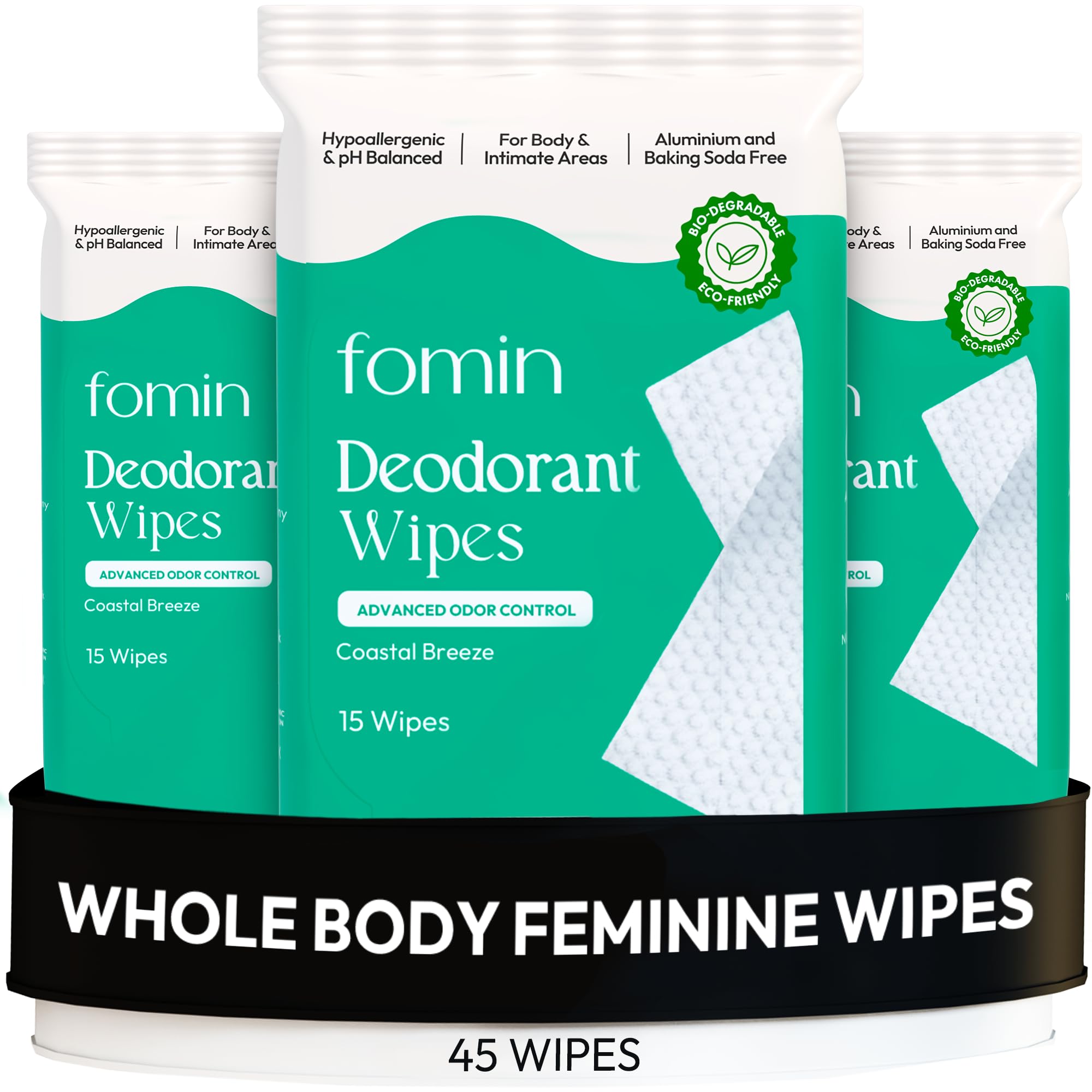 FOMIN paquete frontal mostrando cantidad y fragancia Coastal Breeze
