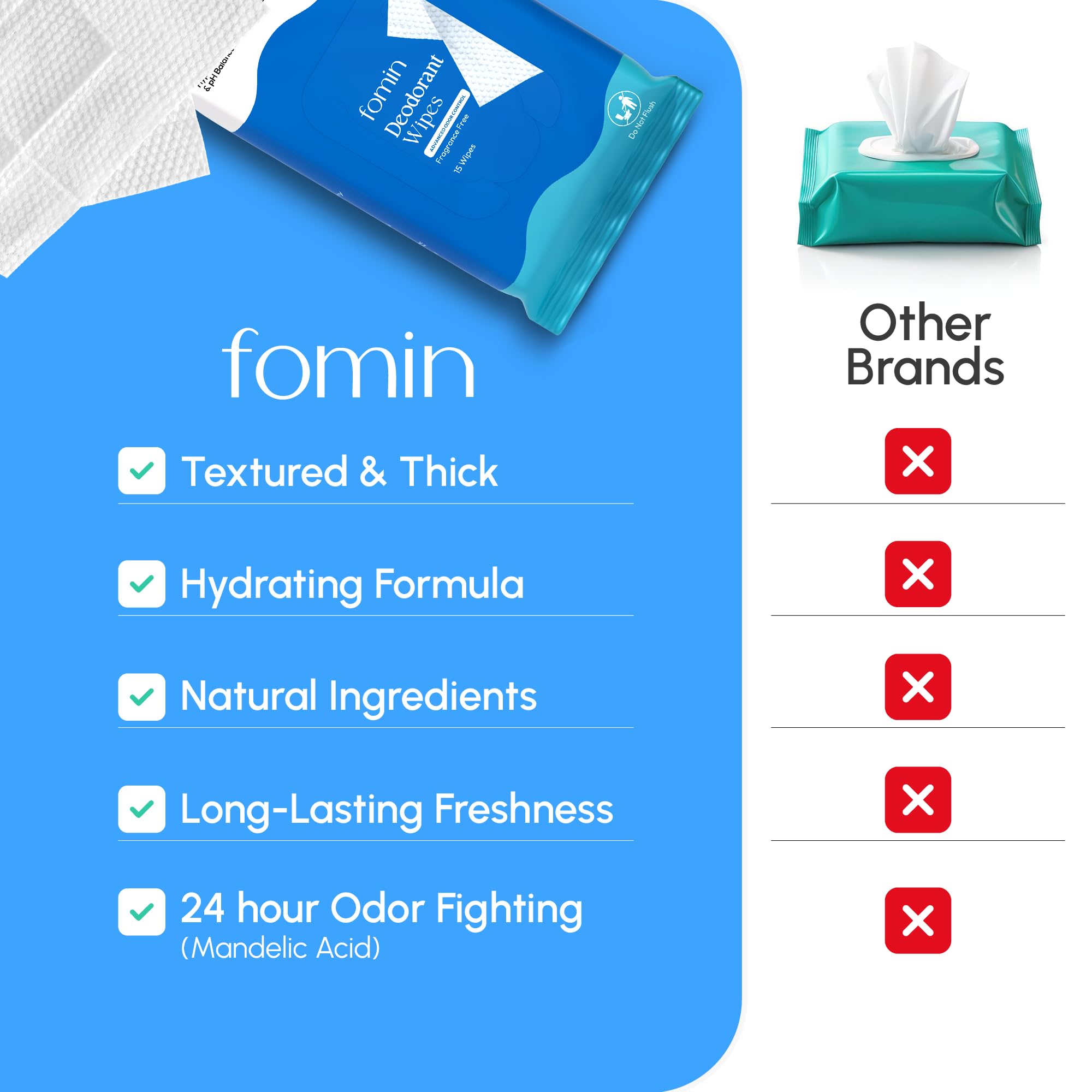 Toallita FOMIN primer plano mostrando textura suave y efecto exfoliante