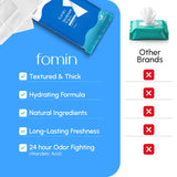 Toallita FOMIN primer plano mostrando textura suave y efecto exfoliante