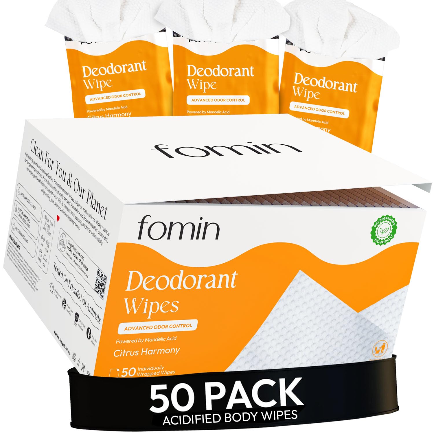 FOMIN pack frontal con 50 toallitas Citrus Harmony que ofrece frescura inmediata