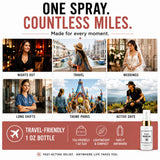 Foot Rescue comparación de tamaño con una mano para mostrar portabilidad y 350+ sprays