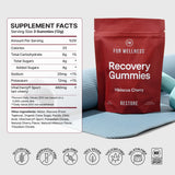 Bote abierto de For Wellness Recovery Gummies Restore con 30 unidades listo para llevar