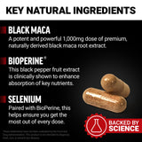 Force Factor etiqueta de ingredientes de Black Maca con lista de componentes