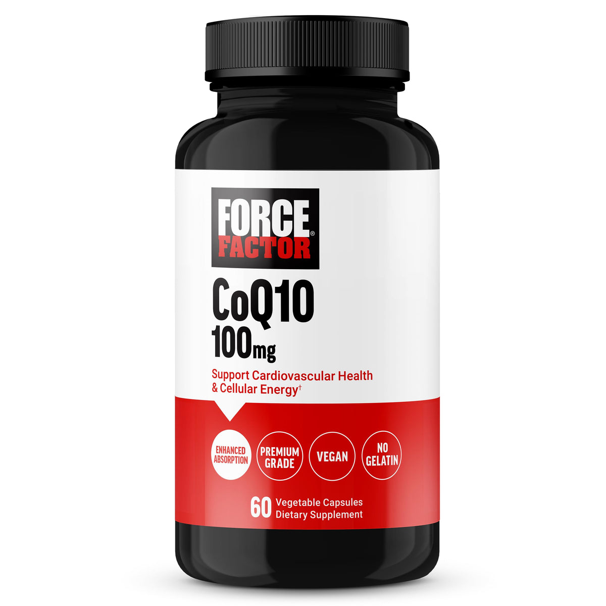 Force Factor envase frontal mostrando 100 mg y 60 cápsulas, confianza