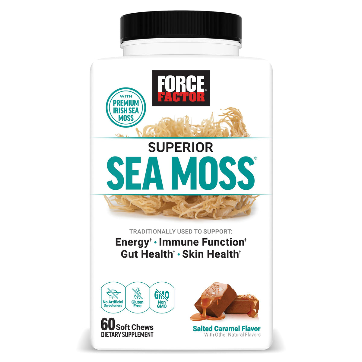 Force Factor empaque frontal mostrando 60 gomitas y sabor caramelo salado