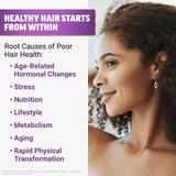 Force Factor mujer feliz con cabello más denso y aspecto sano