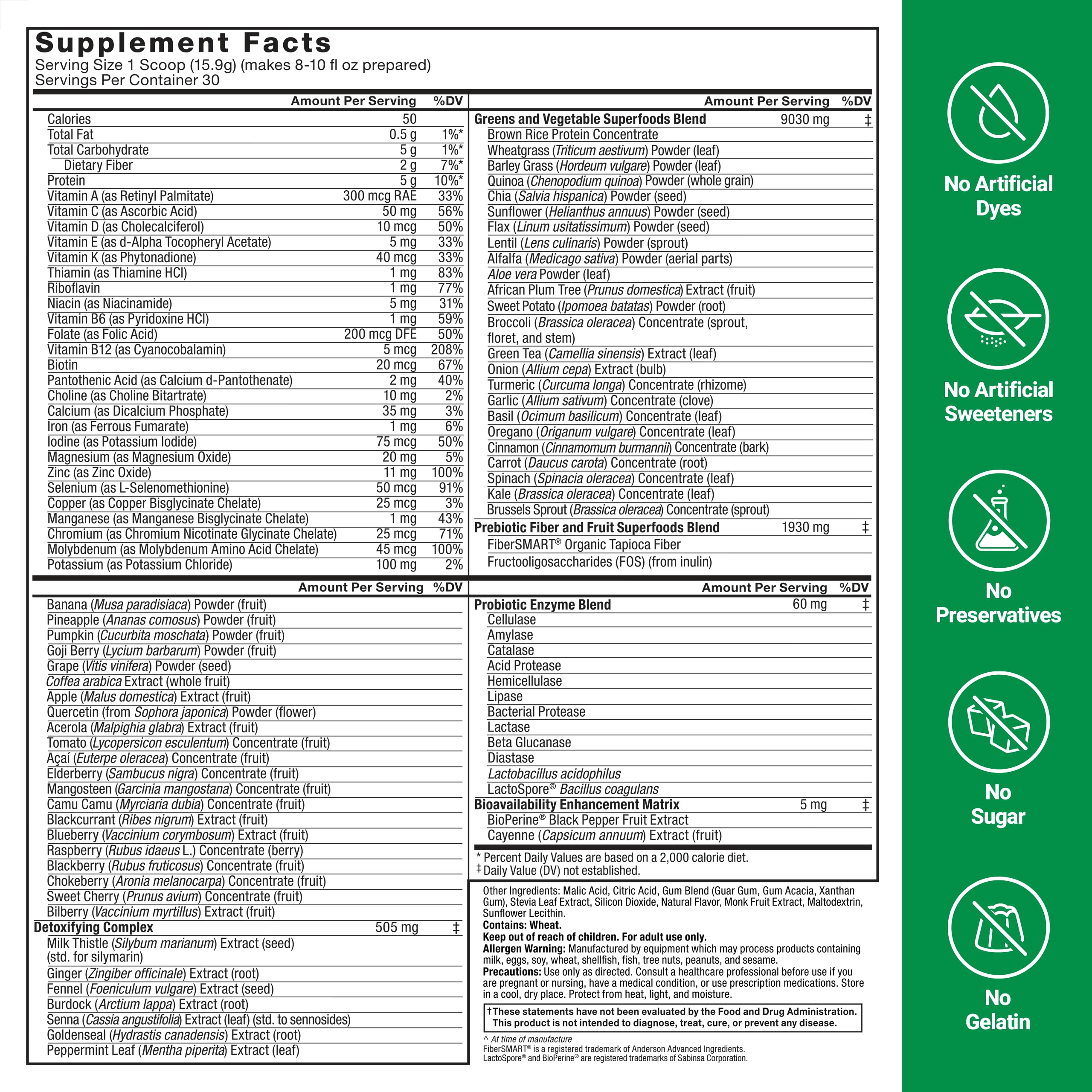Force Factor etiqueta con información nutricional y lista de ingredientes