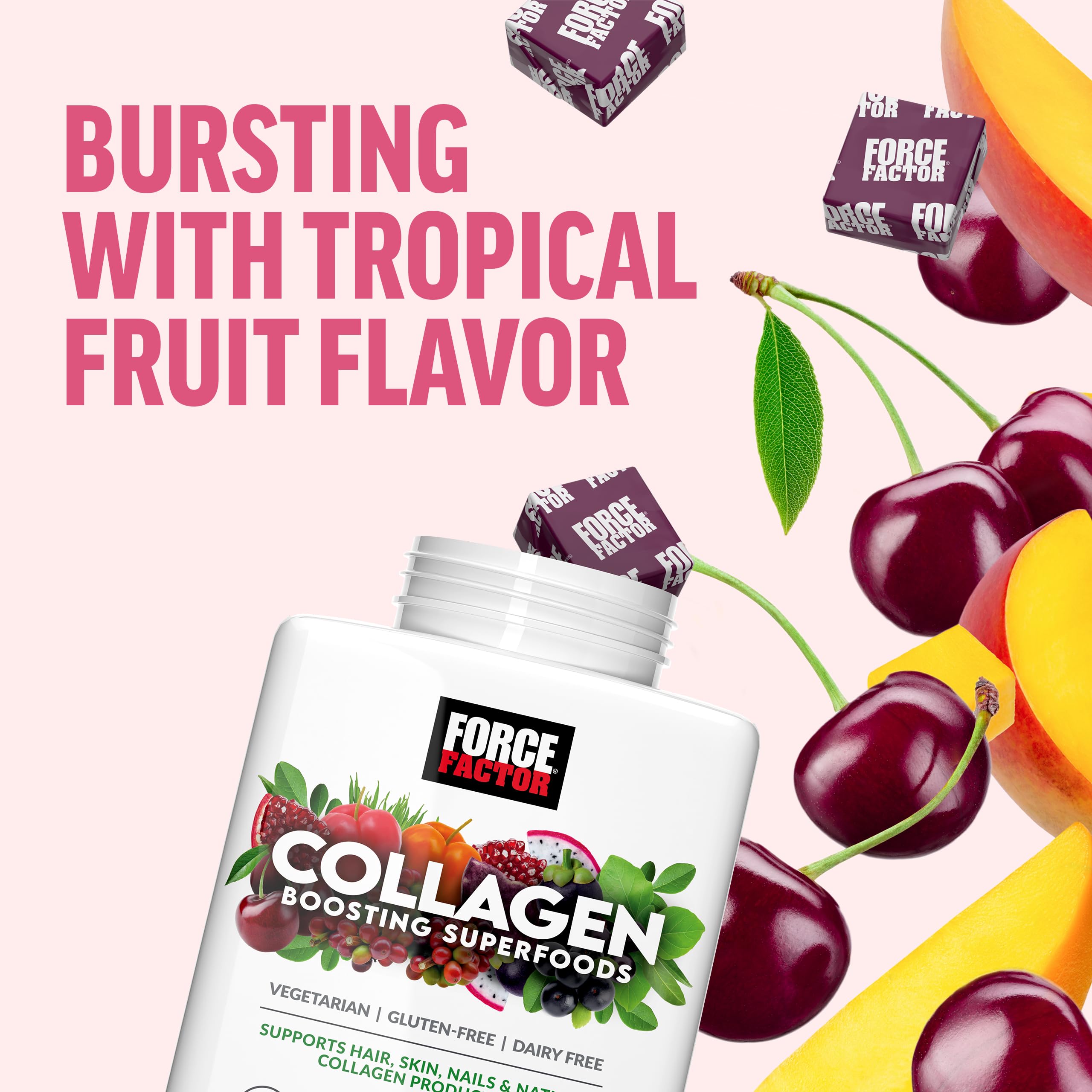 Force Factor etiqueta con lista de ingredientes como biotina y vitamina C