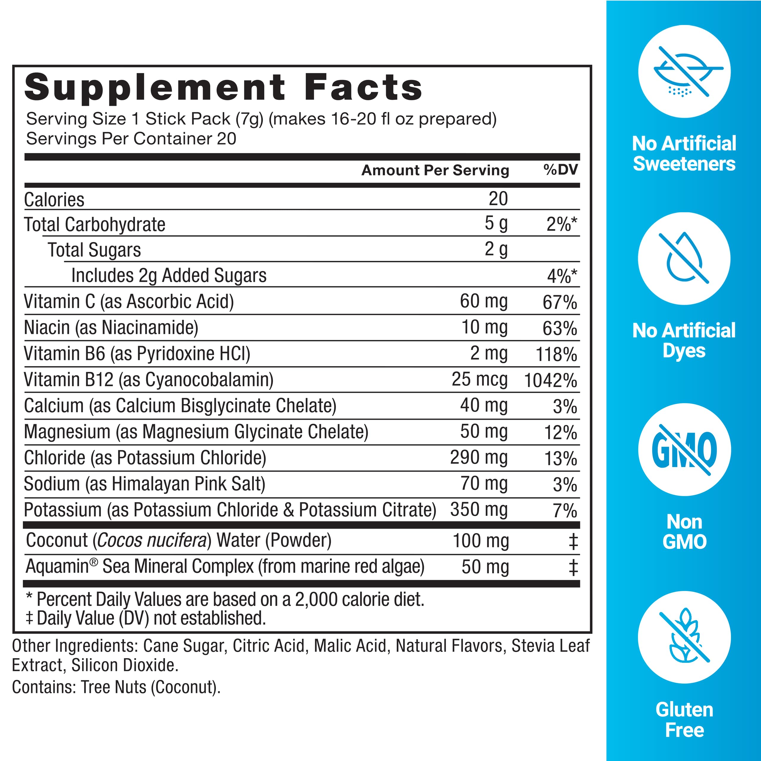 Force Factor etiqueta con lista de electrolitos y Aquamin, transparencia de ingredientes