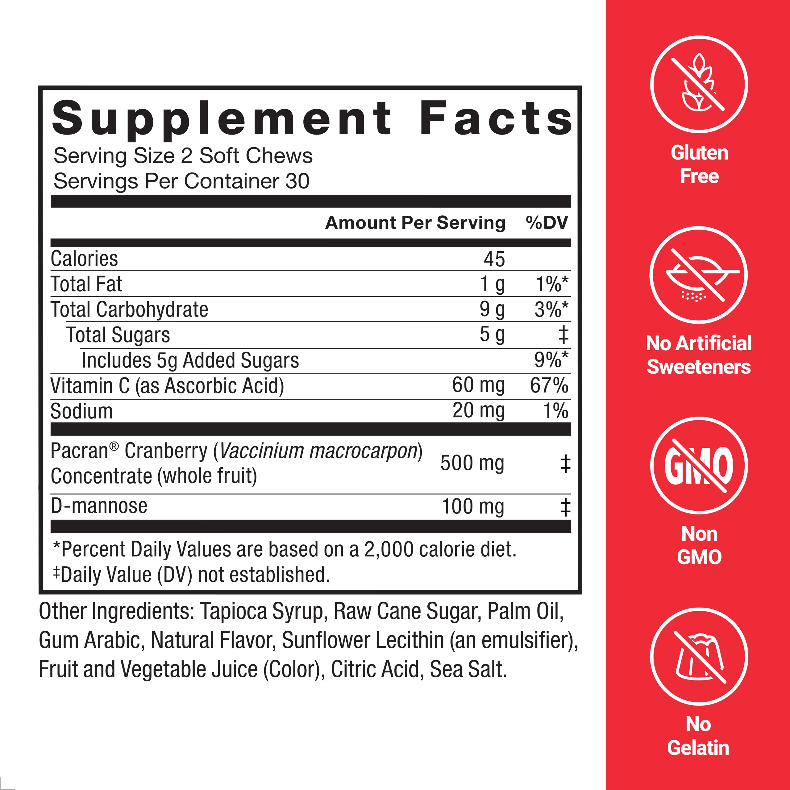 Force Factor etiqueta con lista de ingredientes mostrando D‑mannosa y vitamina C