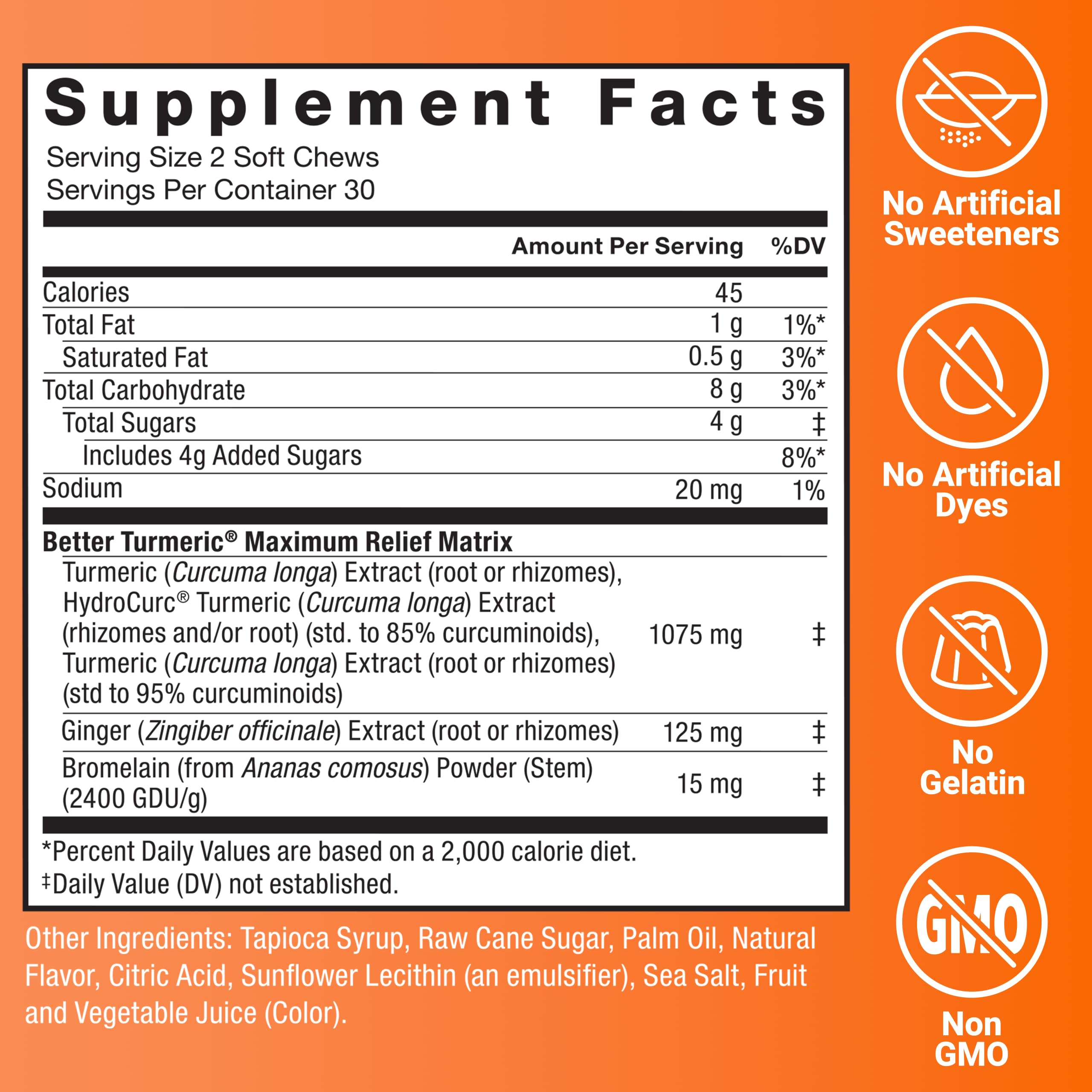 Force Factor etiqueta con ingredientes HydroCurc, jengibre y BioPerine claros
