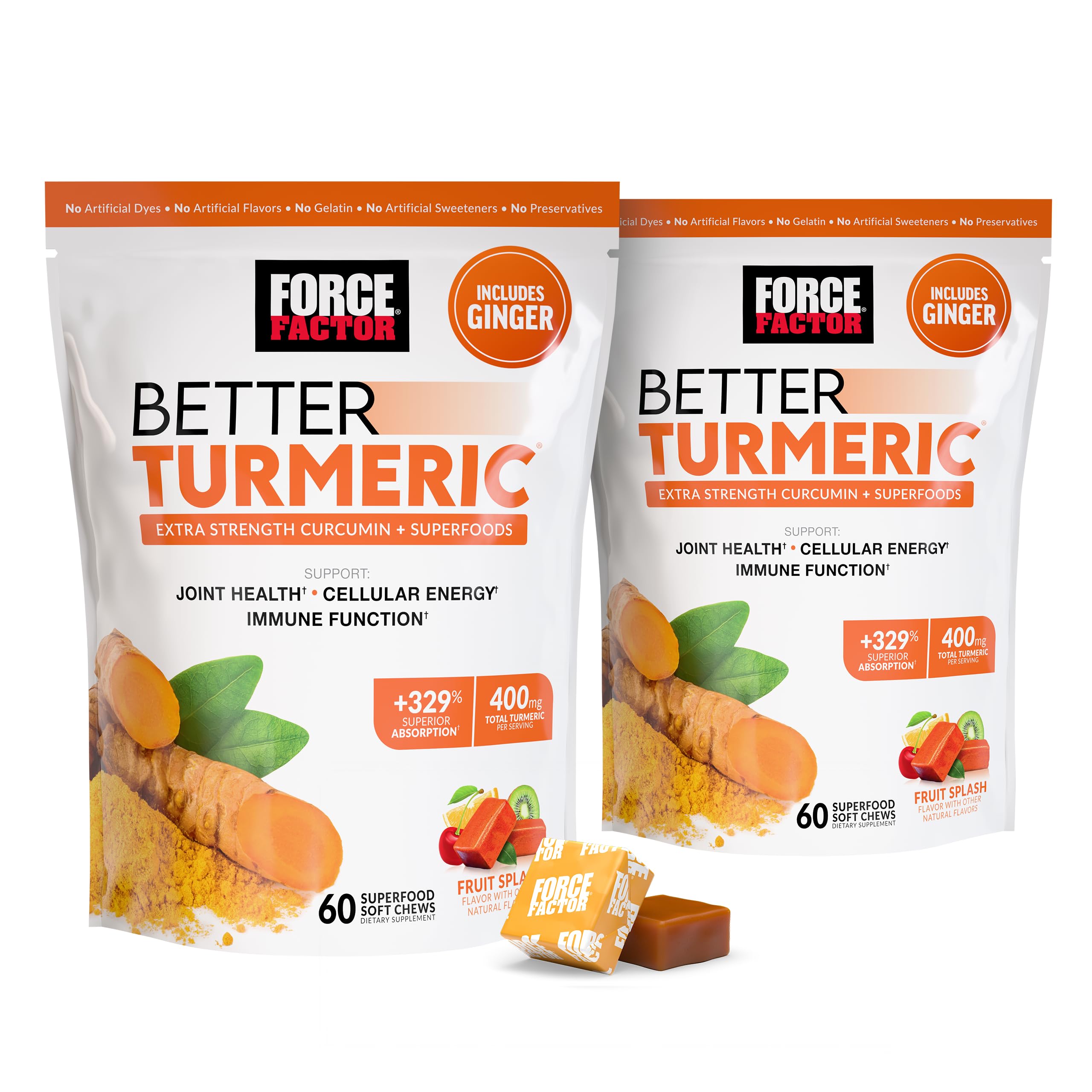 Force Factor frontal del empaque mostrando 120 soft chews y beneficios