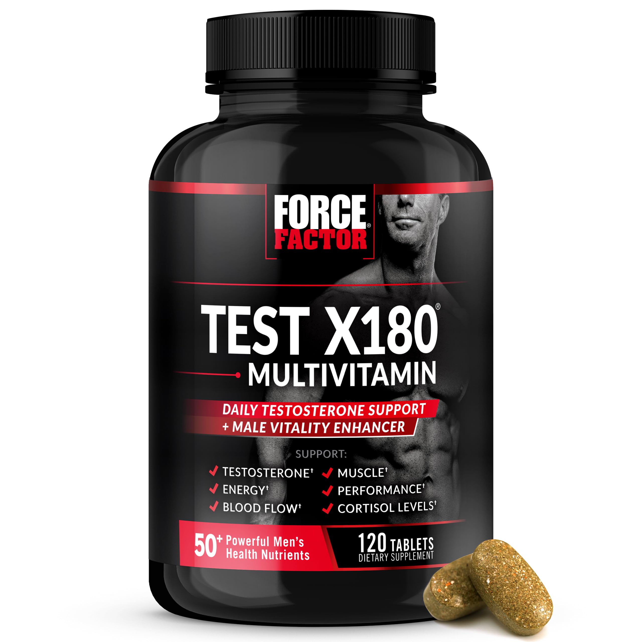 Force Factor envase frontal Test X180 mostrando beneficio de vitalidad