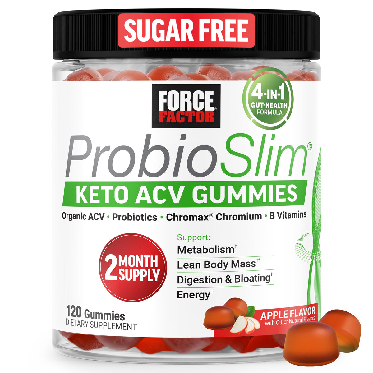 Force Factor envase frontal ProbioSlim Keto ACV, suplemento práctico