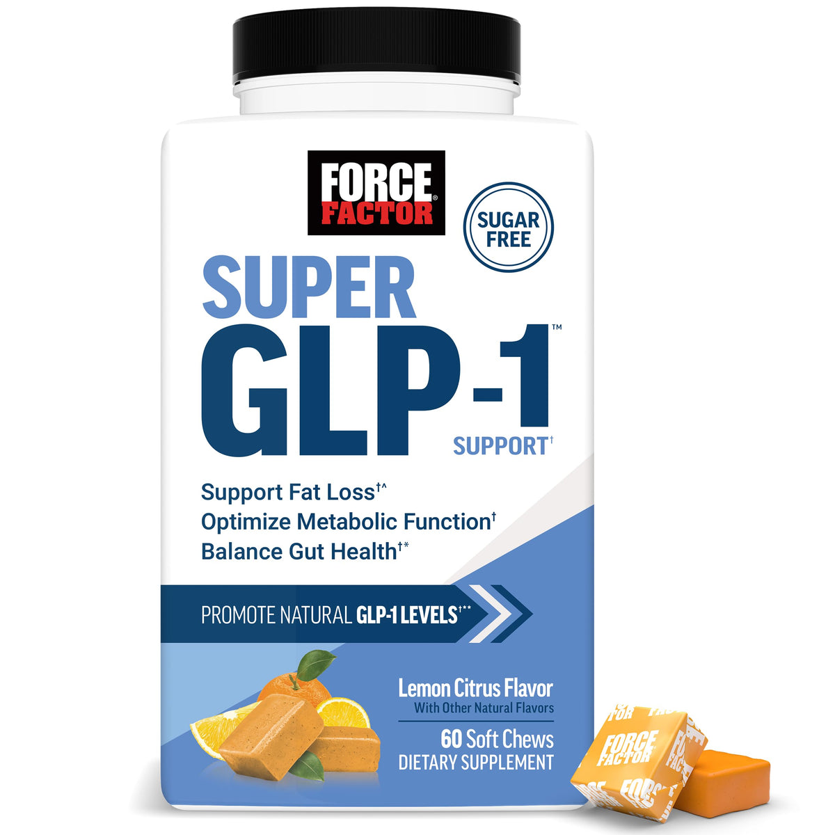 Force Factor empaque frontal mostrando gomitas y beneficio práctico