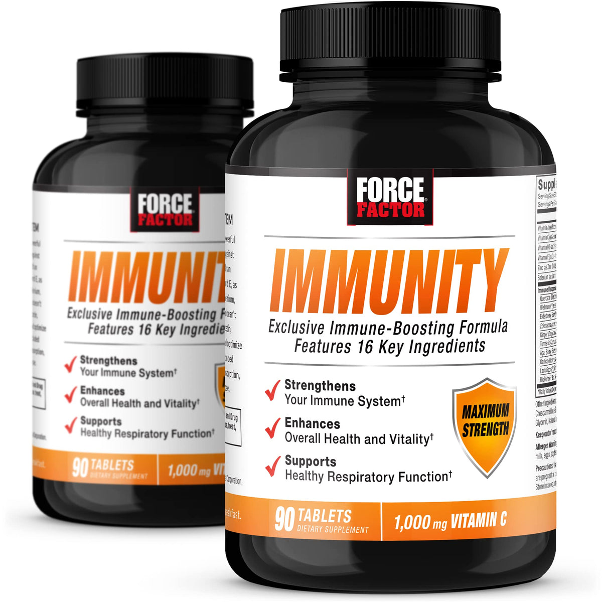 Force Factor envase frontal mostrando el tamaño y beneficios