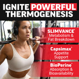 Force Factor etiqueta con ingredientes clave y ventaja termogénica