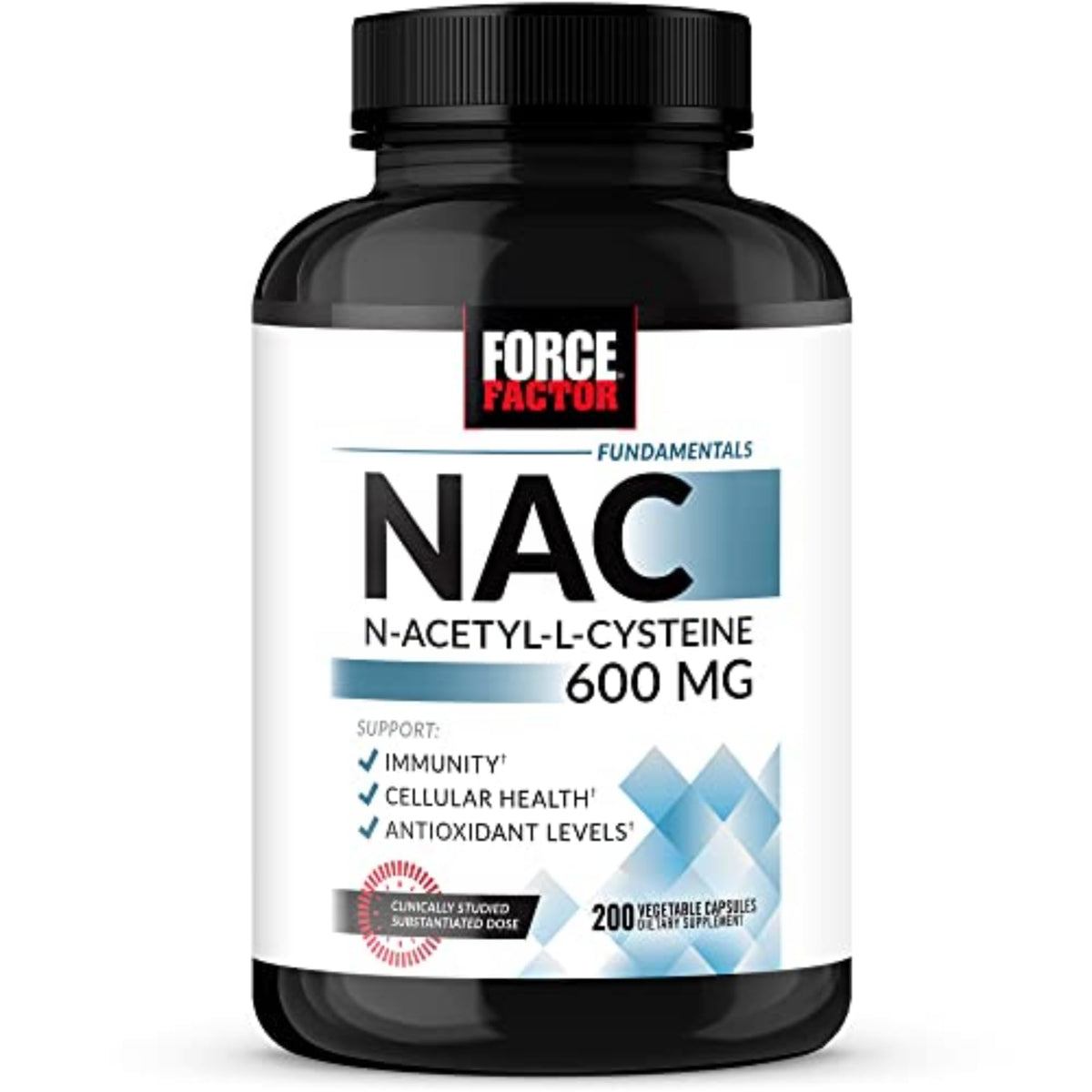 Force Factor frasco NAC 600 mg, presentación frontal clara para identificación rápida