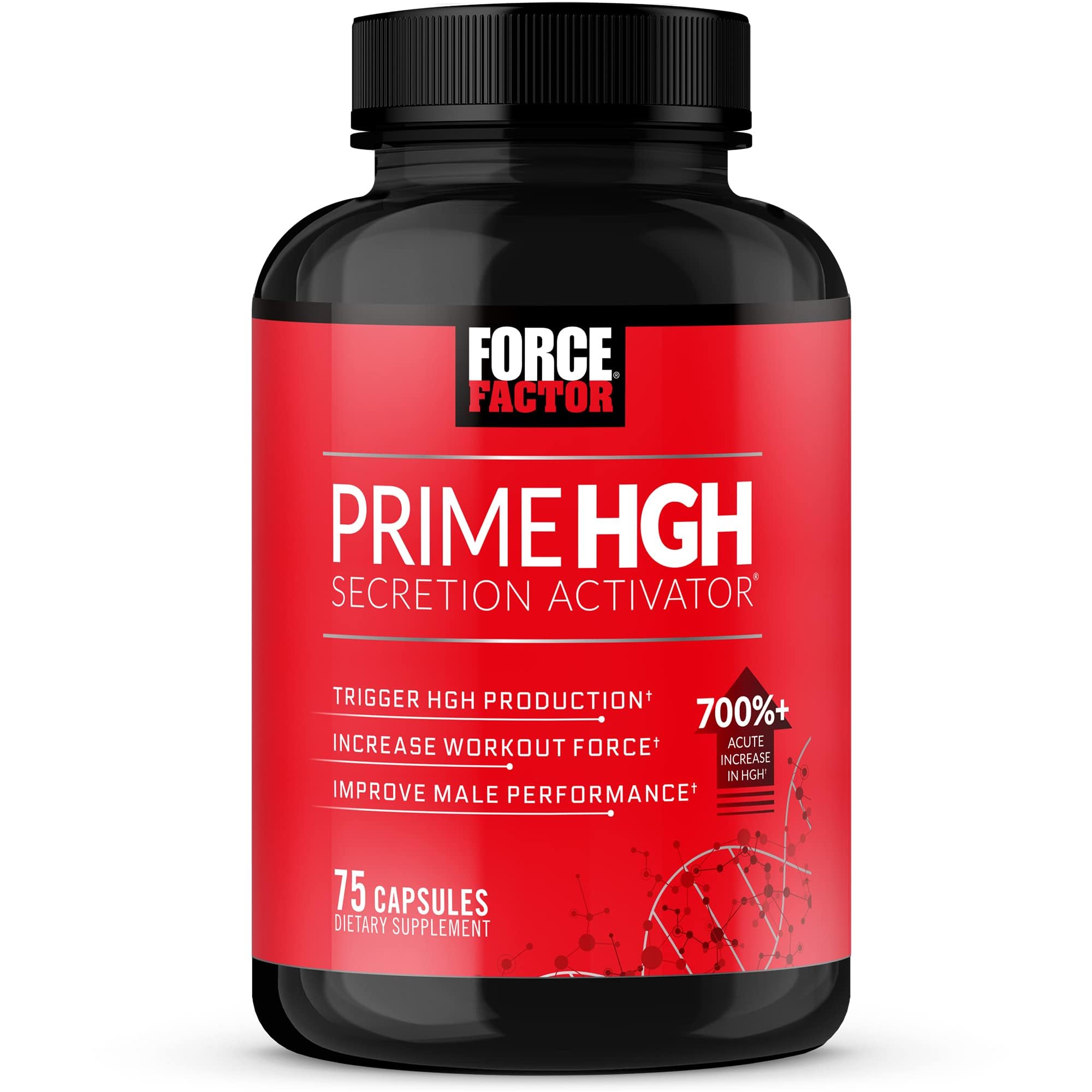 Force Factor bote frontal del suplemento Prime mostrando el envase y beneficios