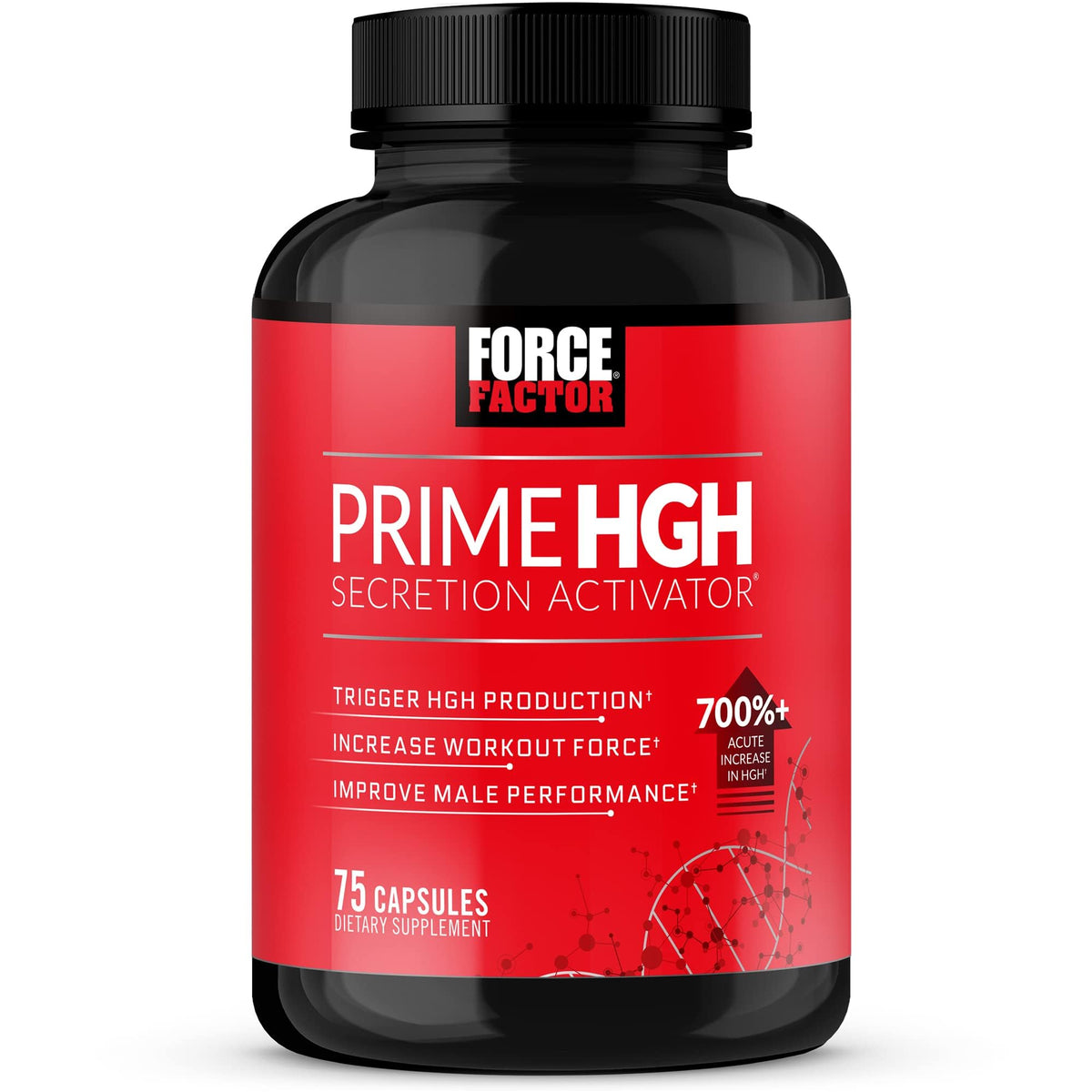 Force Factor bote frontal del suplemento Prime mostrando el envase y beneficios