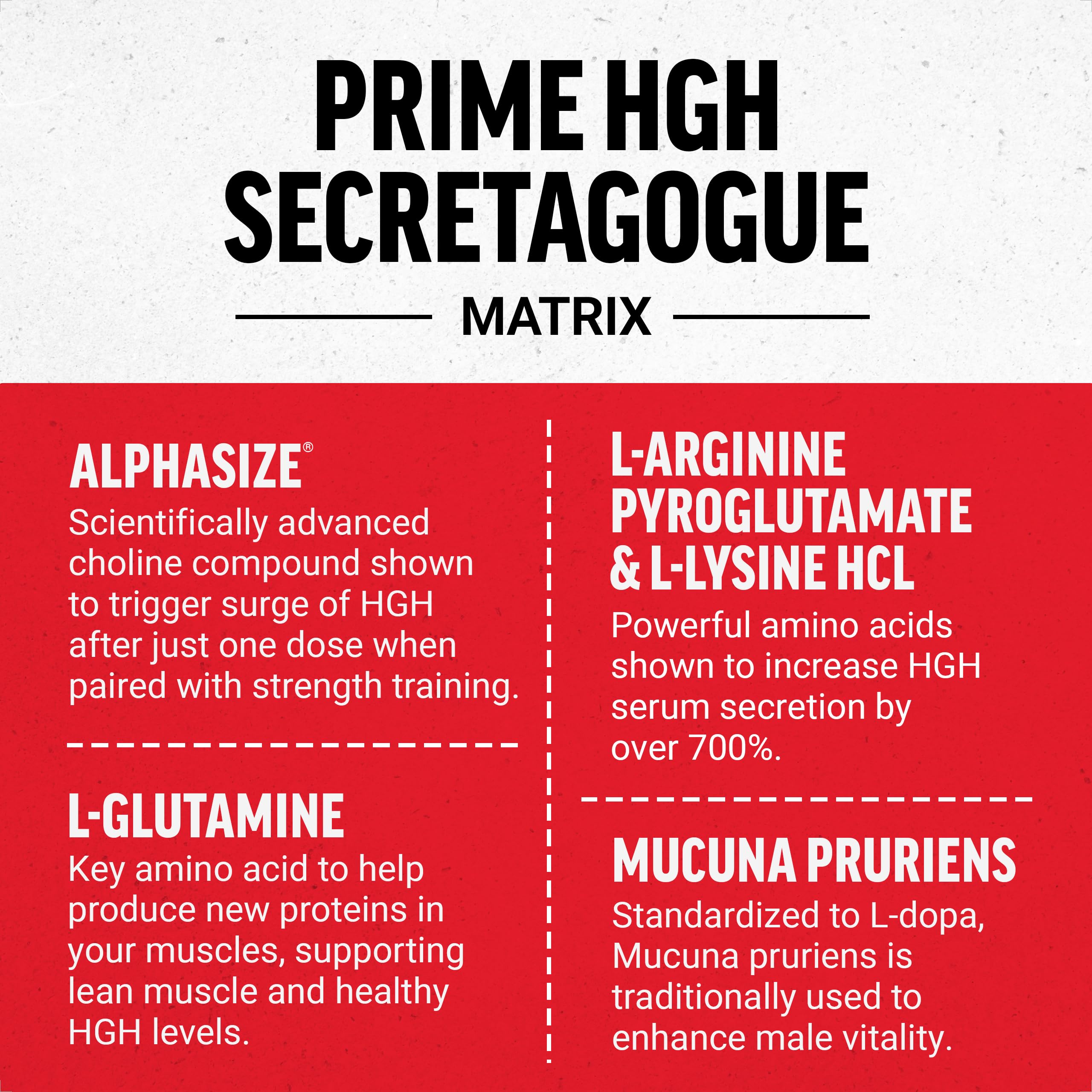 Force Factor lista de ingredientes de Prime destacando AlphaSize y aminoácidos