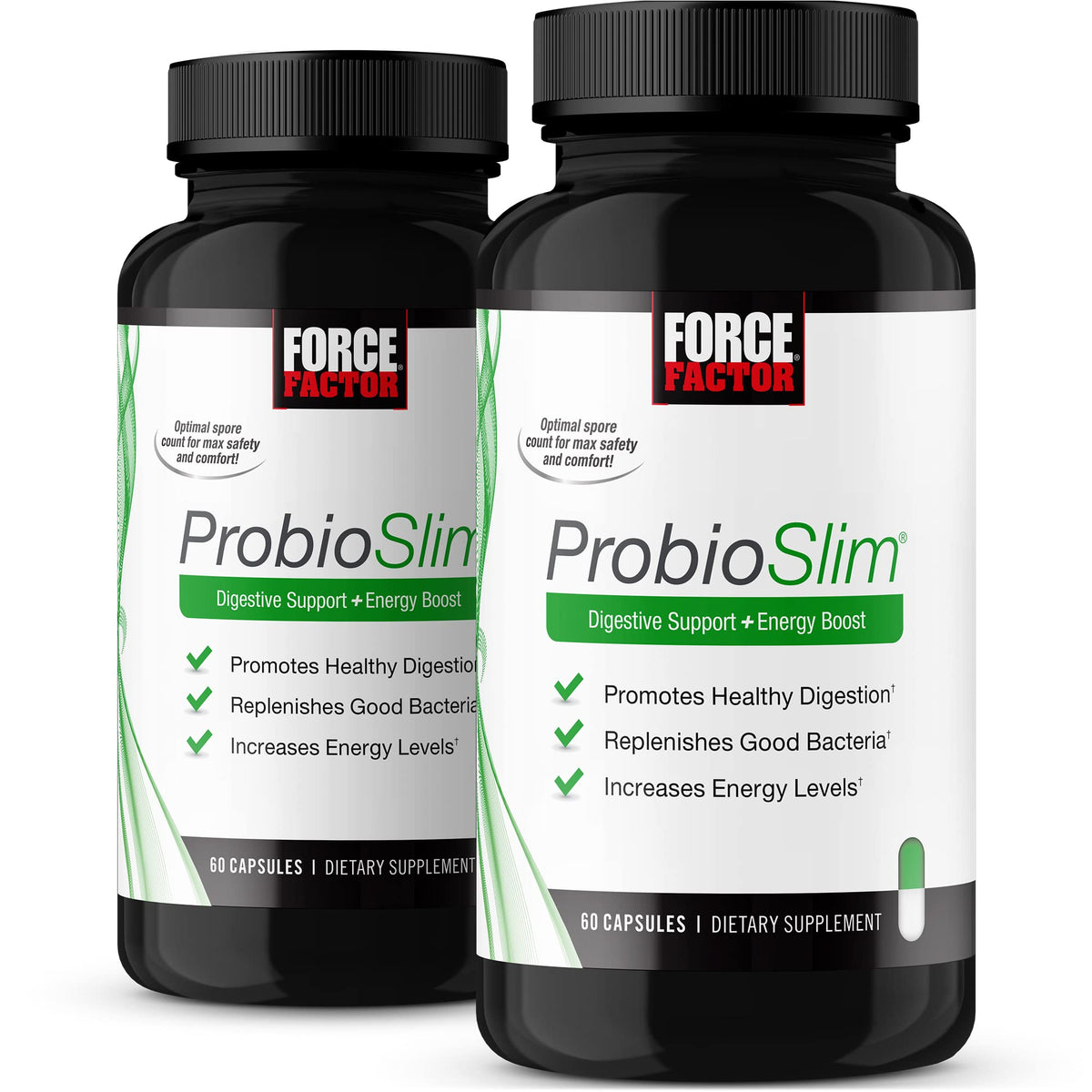 Force Factor frasco ProbioSlim frente mostrando etiqueta y beneficio digestivo