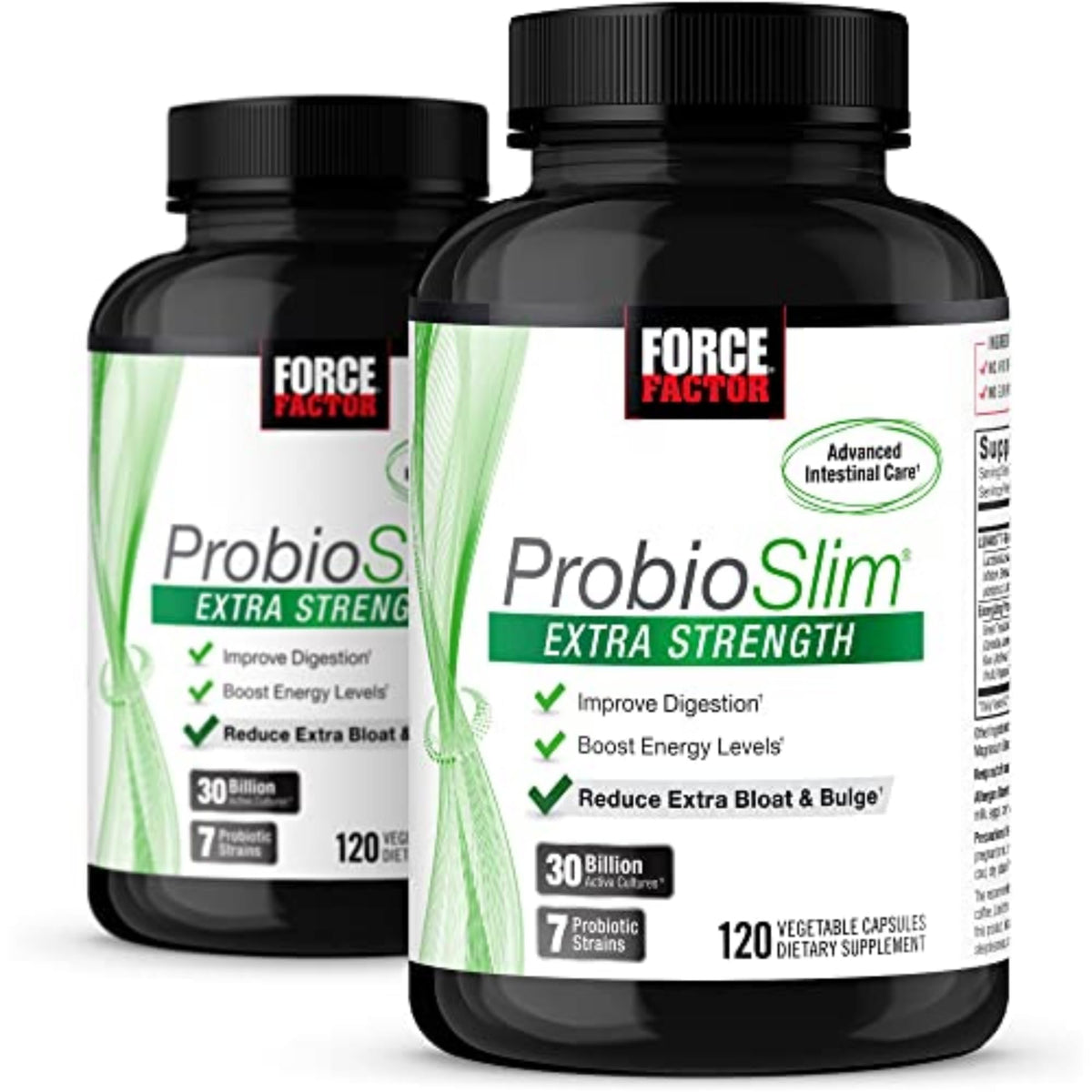 Force Factor envase frontal ProbioSlim Extra Strength mostrando 30B CFU y beneficio digestivo