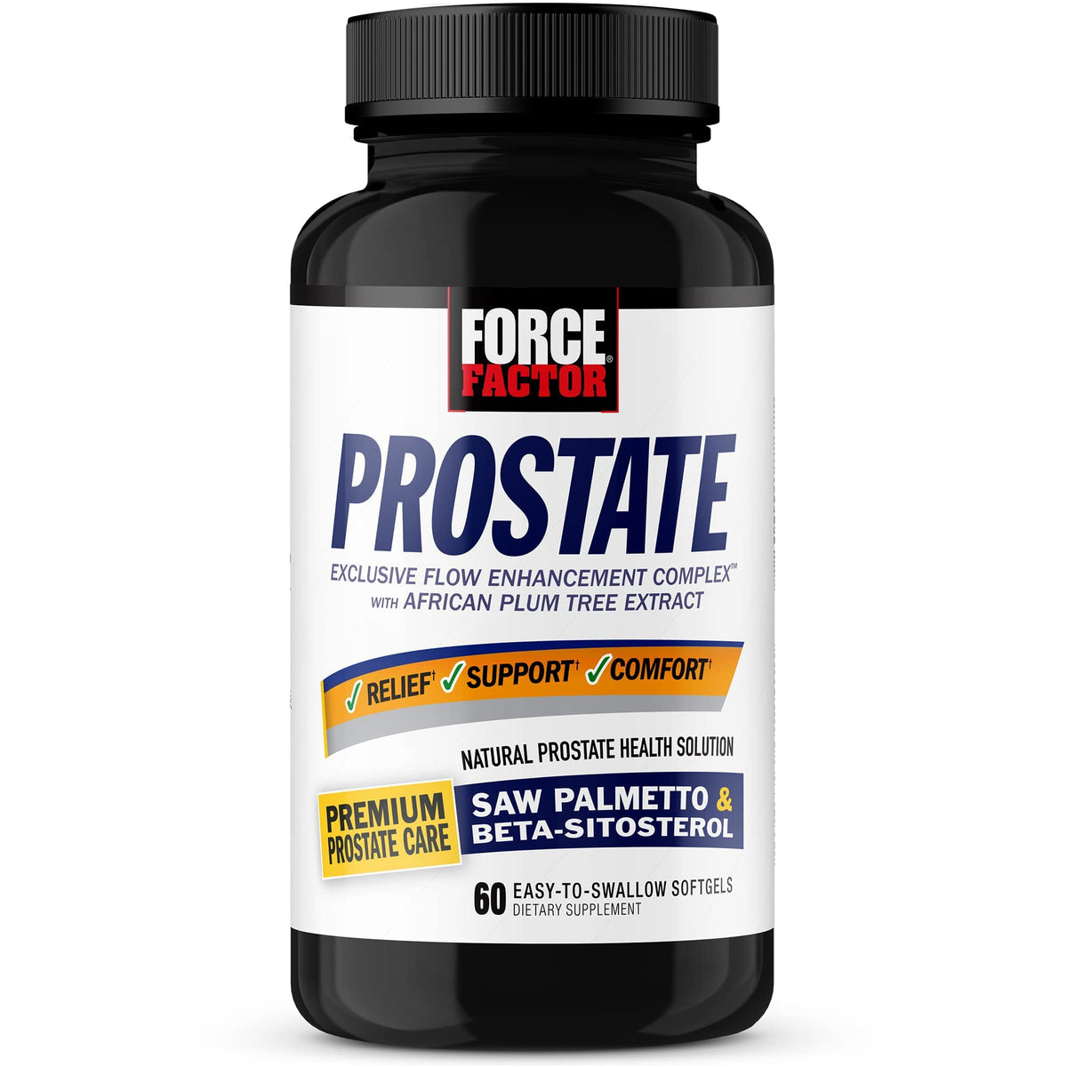 Force Factor envase frontal mostrando nombre y apoyo prostático
