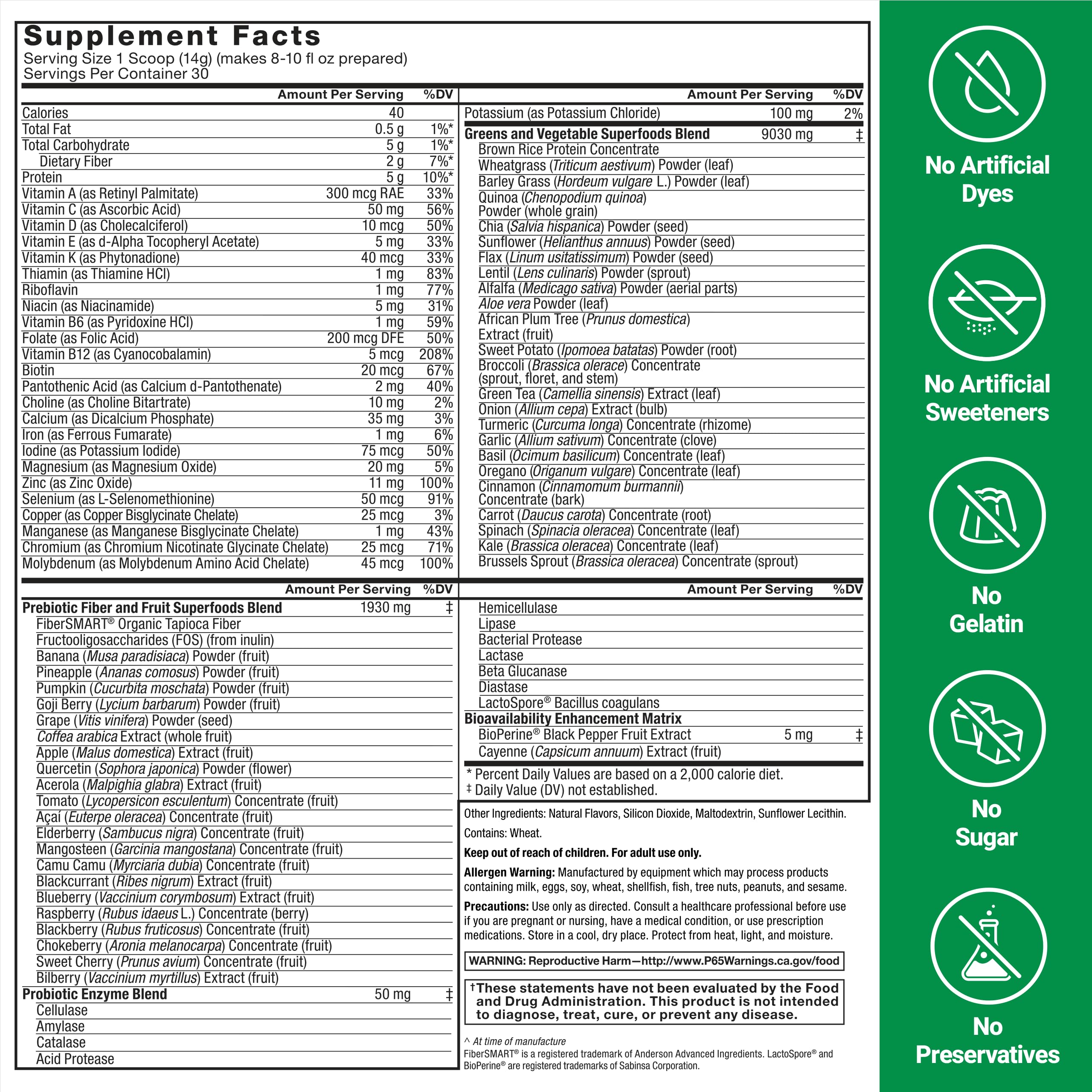 Force Factor ingredientes frescos como kale y cúrcuma, aporte antioxidante