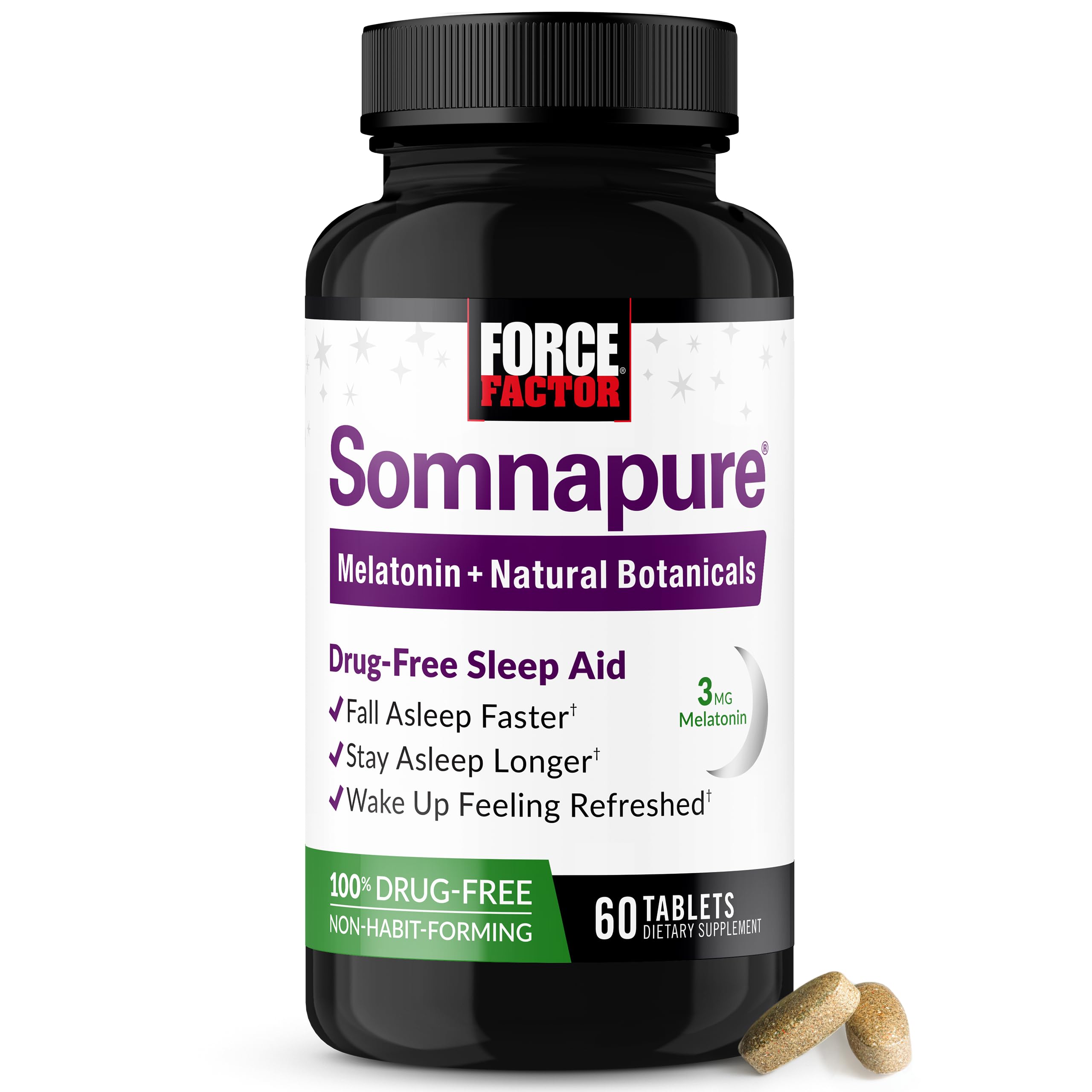 Force Factor frasco Somnapure frontal mostrando empaque y beneficios