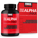 Force Factor frasco frontal que muestra Test X180 Alpha Max para rendimiento