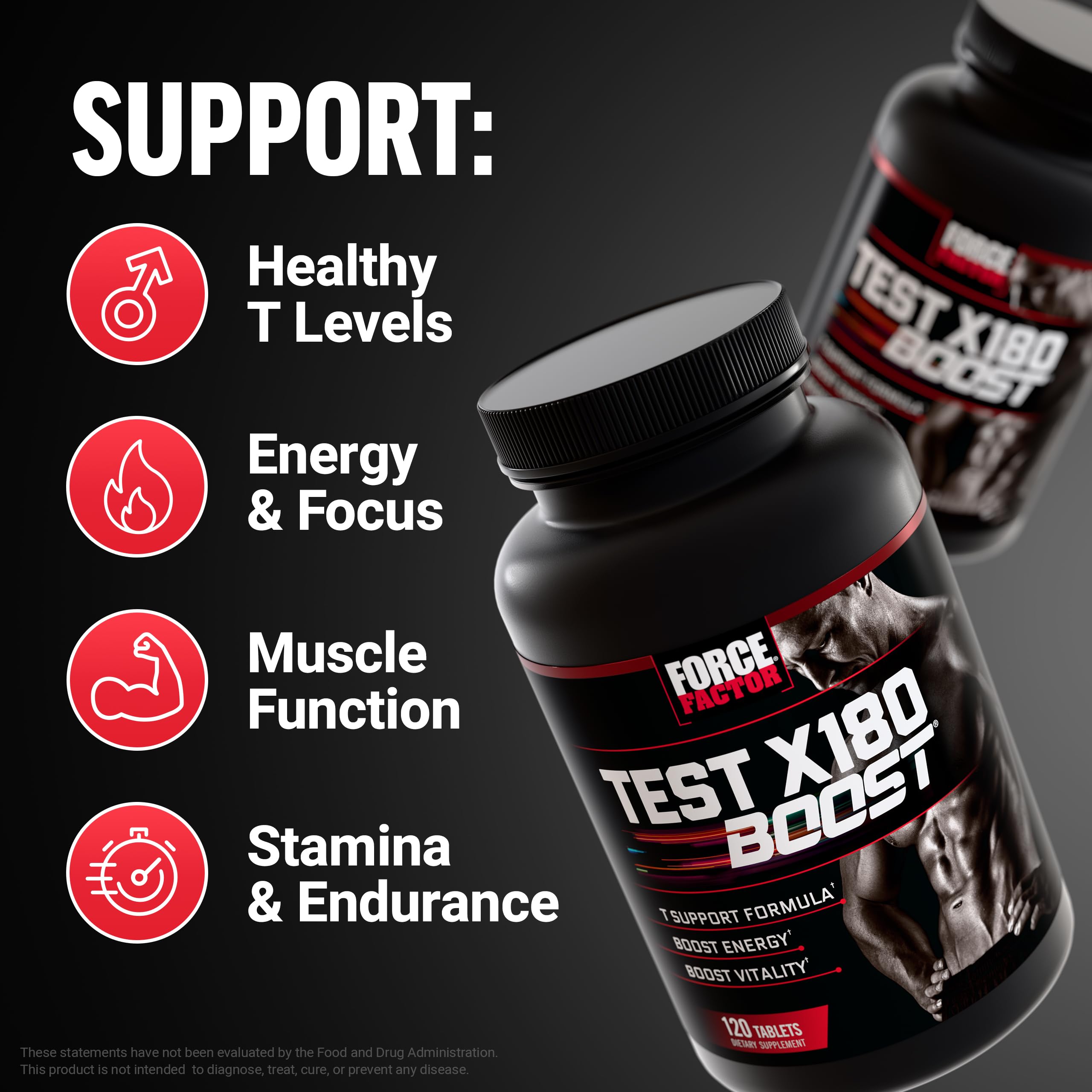 Force Factor Test X180 Boost etiqueta con lista de ingredientes y tecnología zumXR para energía