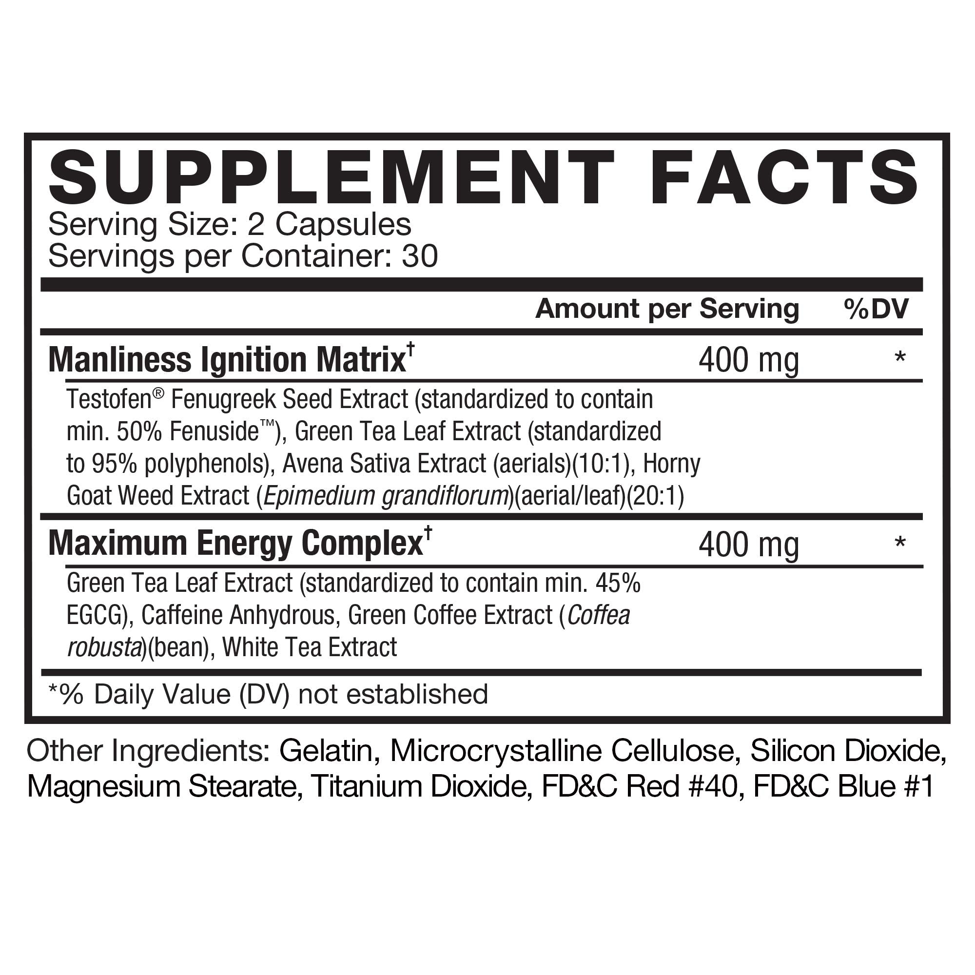Force Factor Test X180 Ignite etiqueta con lista de ingredientes y beneficios clave