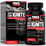 Force Factor envase frontal Test X180 Ignite mostrando diseño y beneficio energizante
