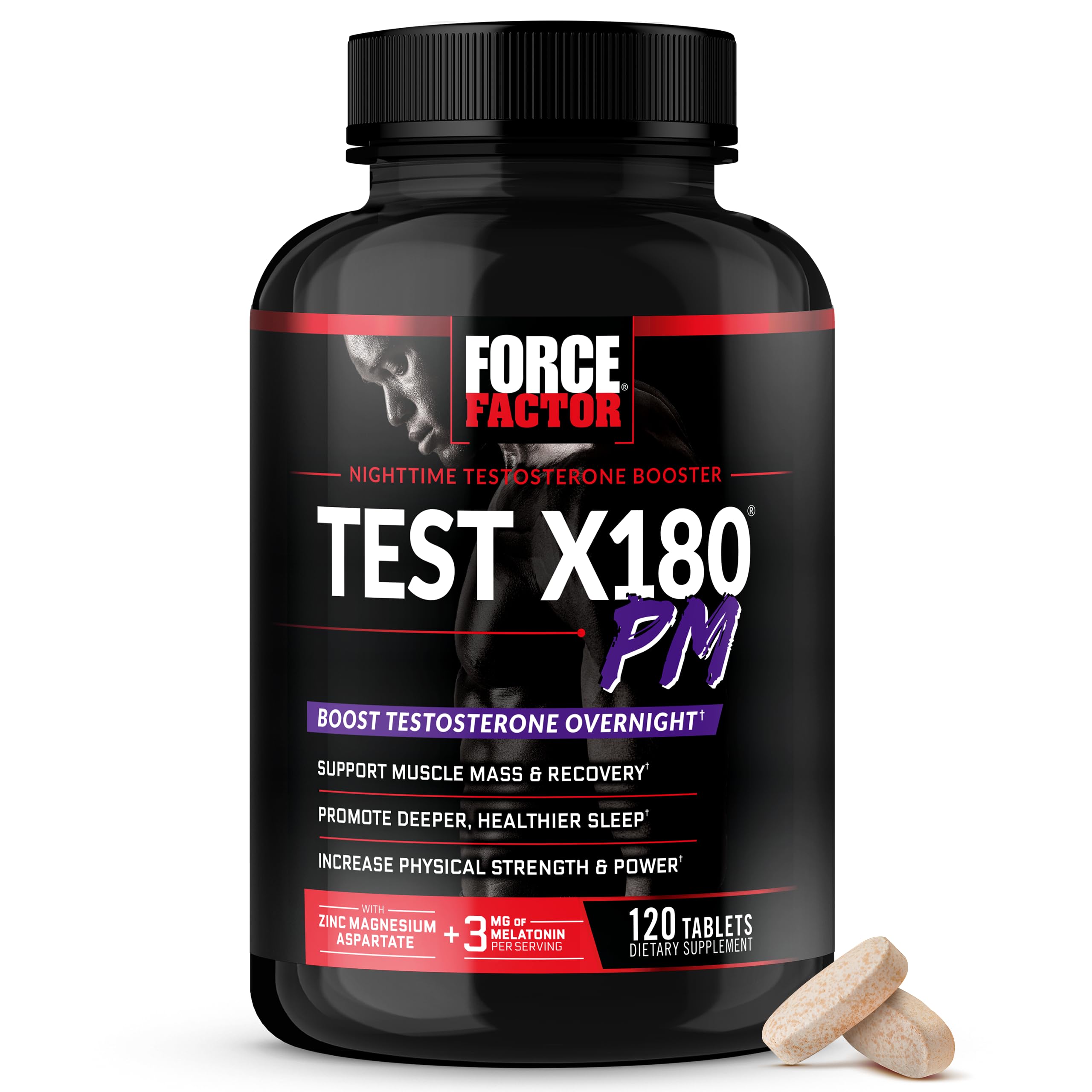 Force Factor frasco Test X180 PM vista frontal, presentación profesional