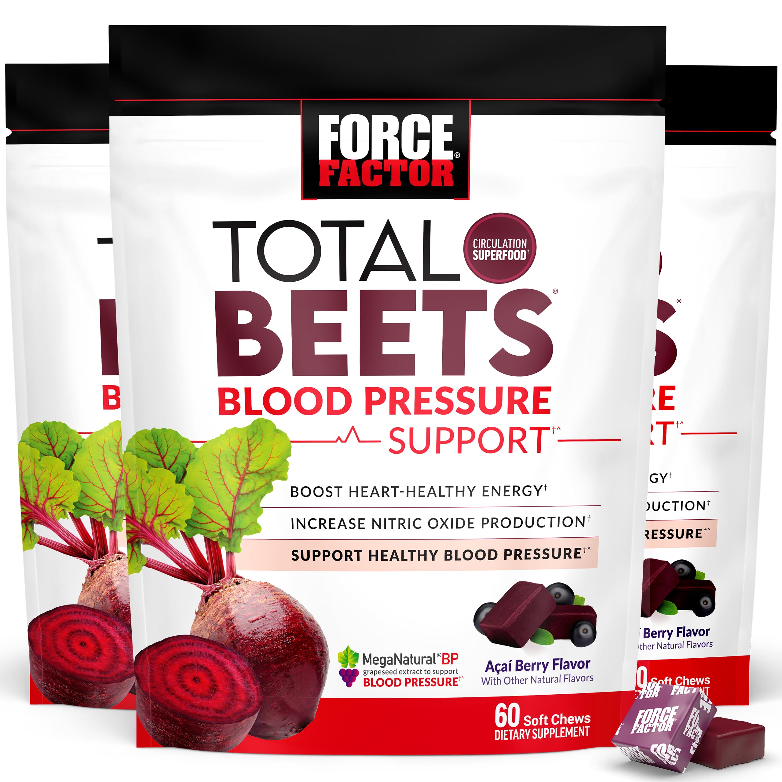 Force Factor envase frontal mostrando 180 masticables y etiqueta clara