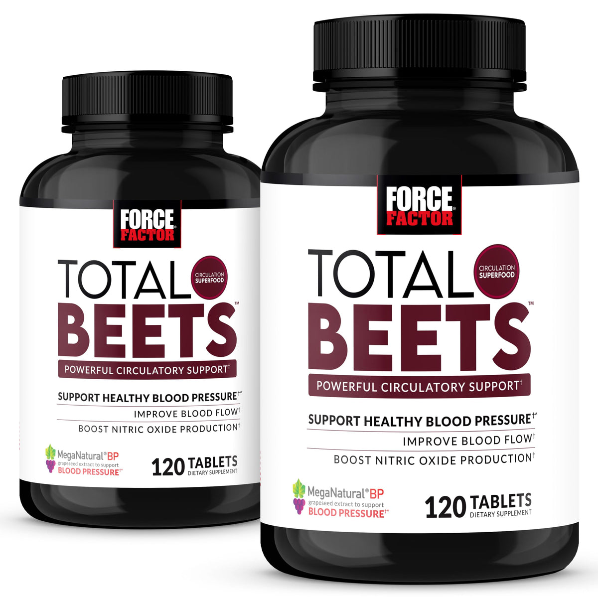 Force Factor total beets vista frontal del frasco con beneficio circulatorio