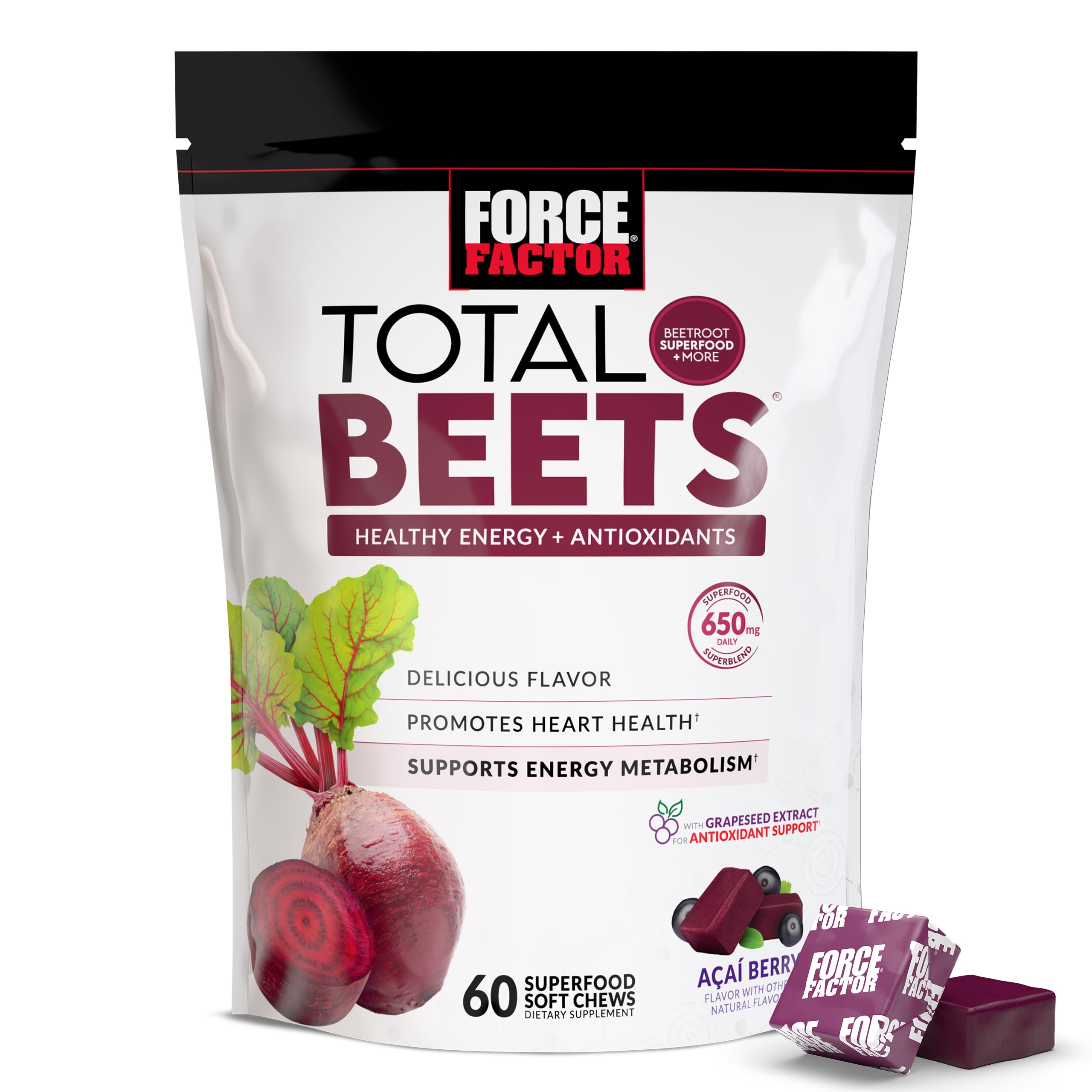 Force Factor envase frontal que muestra 60 gomas y beneficio portátil