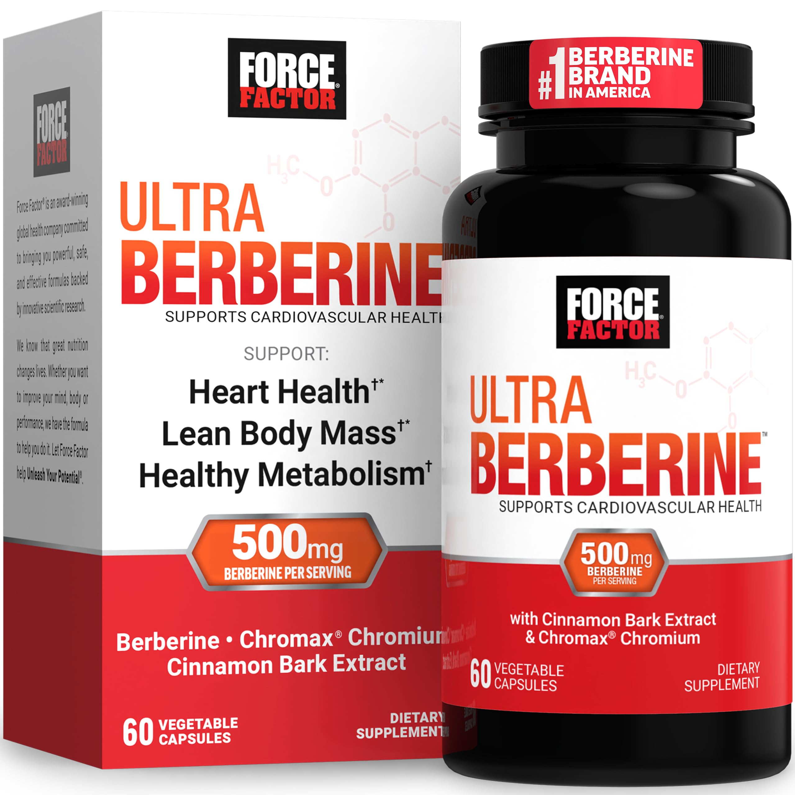 Force Factor botella frontal mostrando etiqueta y beneficios visibles