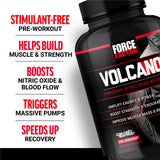 Force Factor VolcaNO cápsulas apiladas mostrando dosificación y practicidad