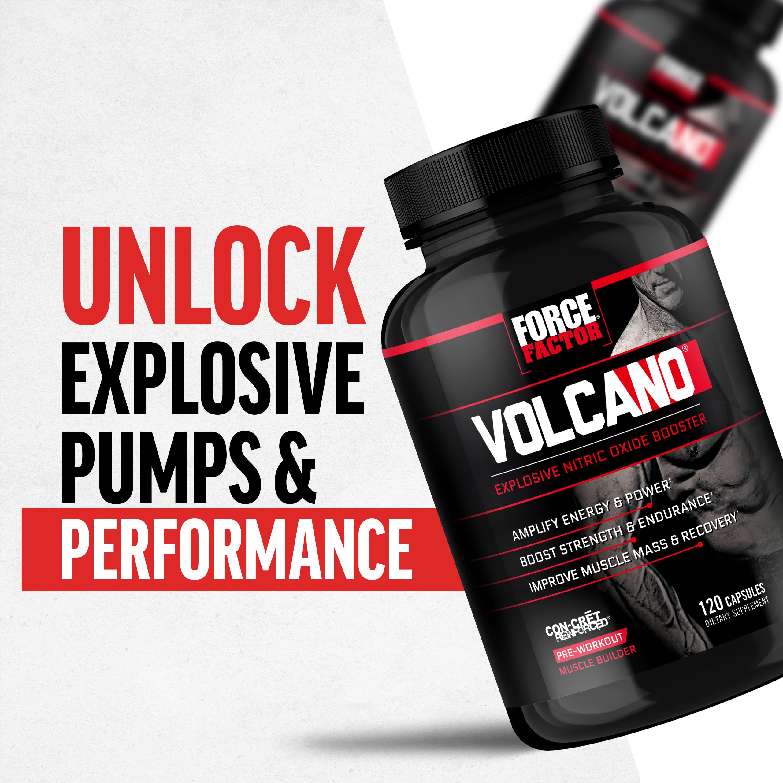 Force Factor VolcaNO etiqueta mostrando ingredientes clave y transparencia