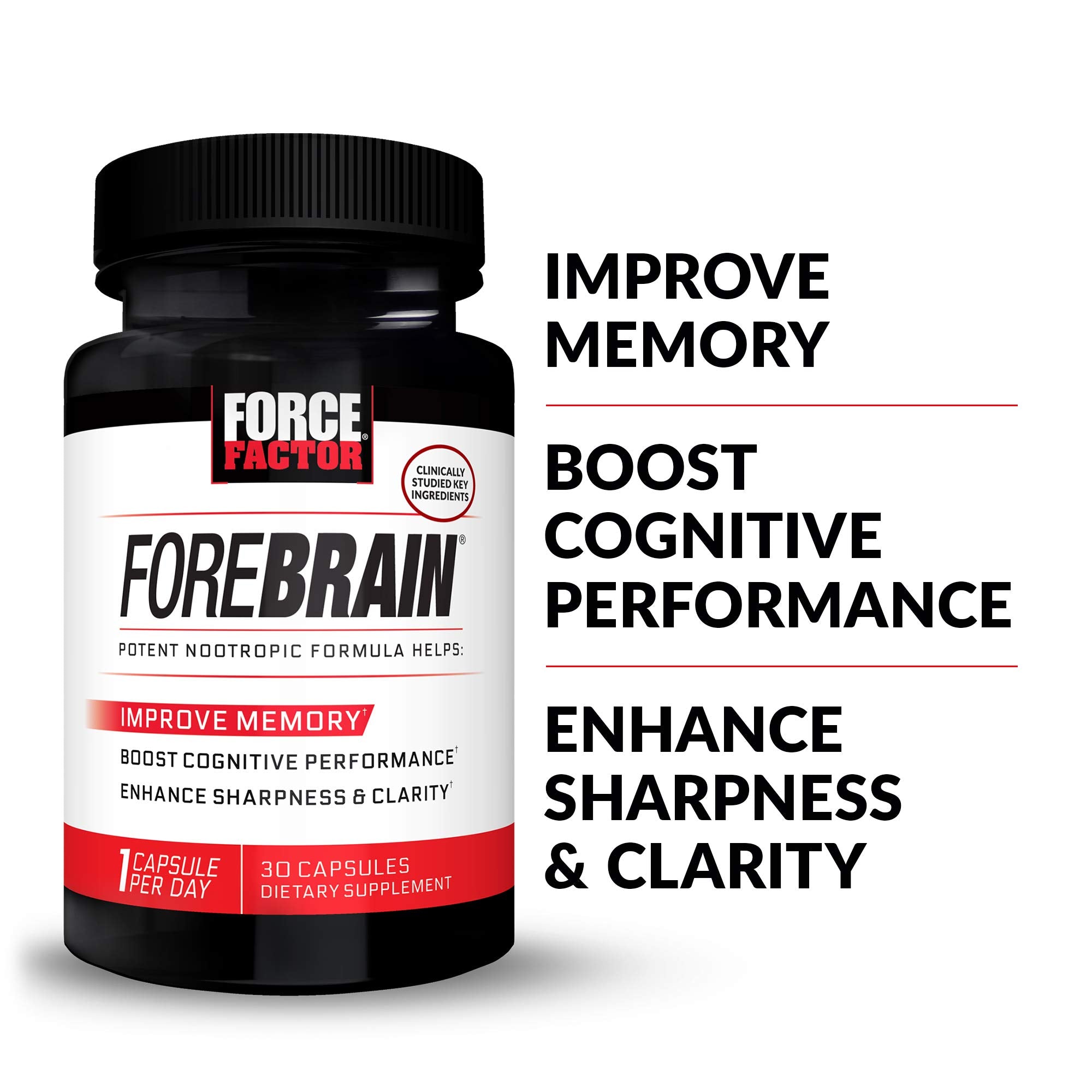 Force Factor Forebrain cápsula cercana para ver tamaño y forma