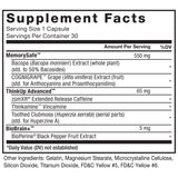 Force Factor Forebrain etiqueta con ingredientes y beneficios claros