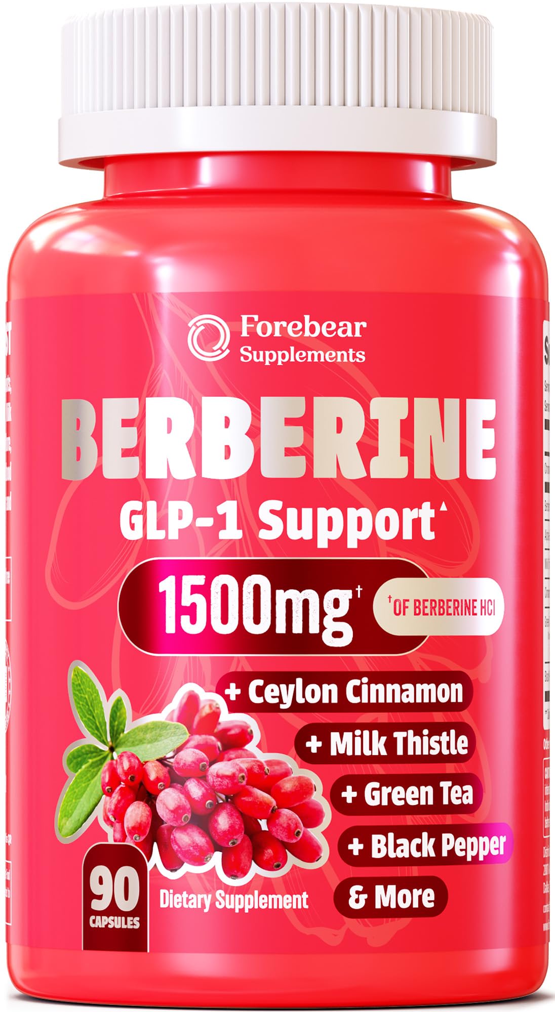 Forebear Supplements envase frontal mostrando 1500mg y beneficio para control del apetito