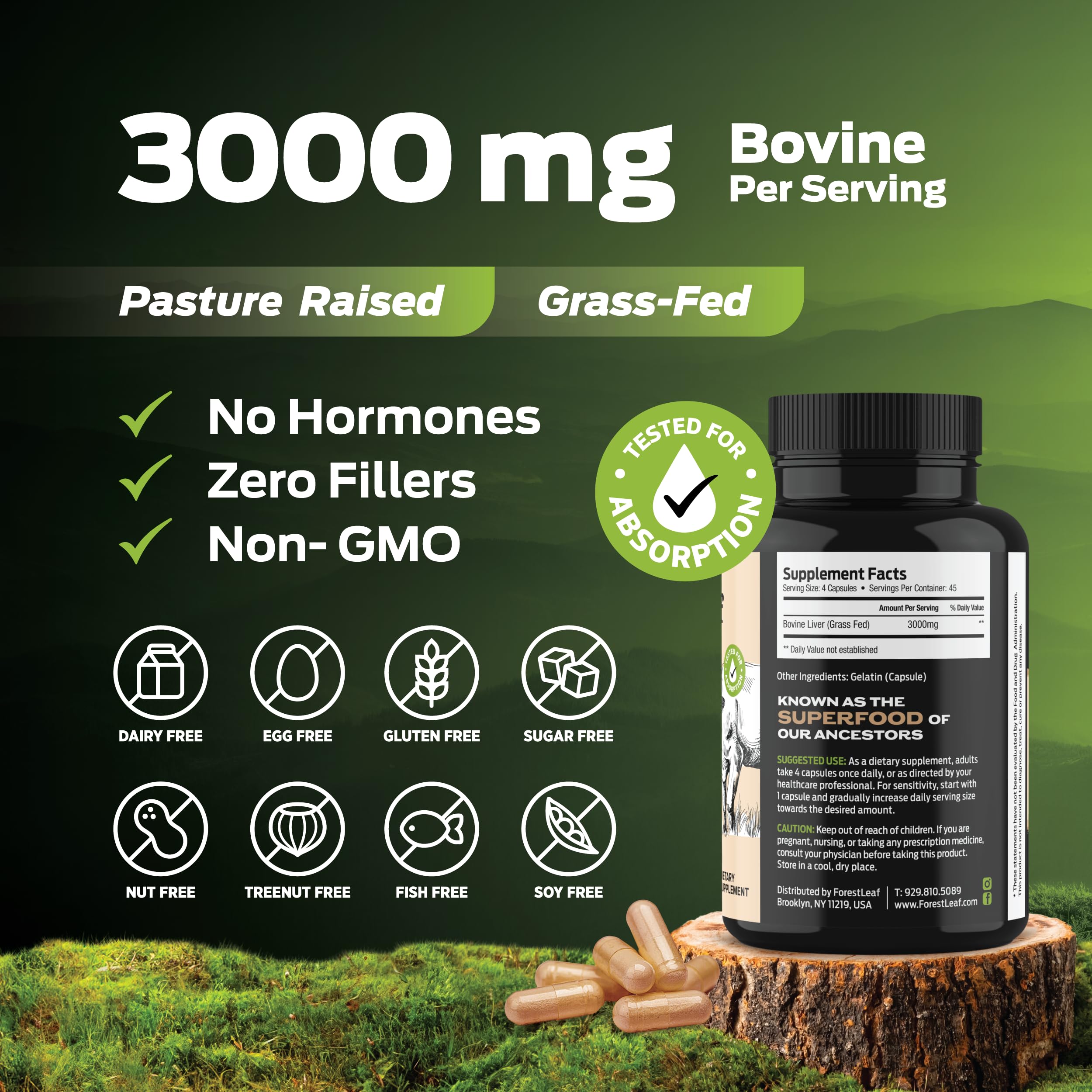 ForestLeaf etiqueta con ingredientes y certificaciones visibles