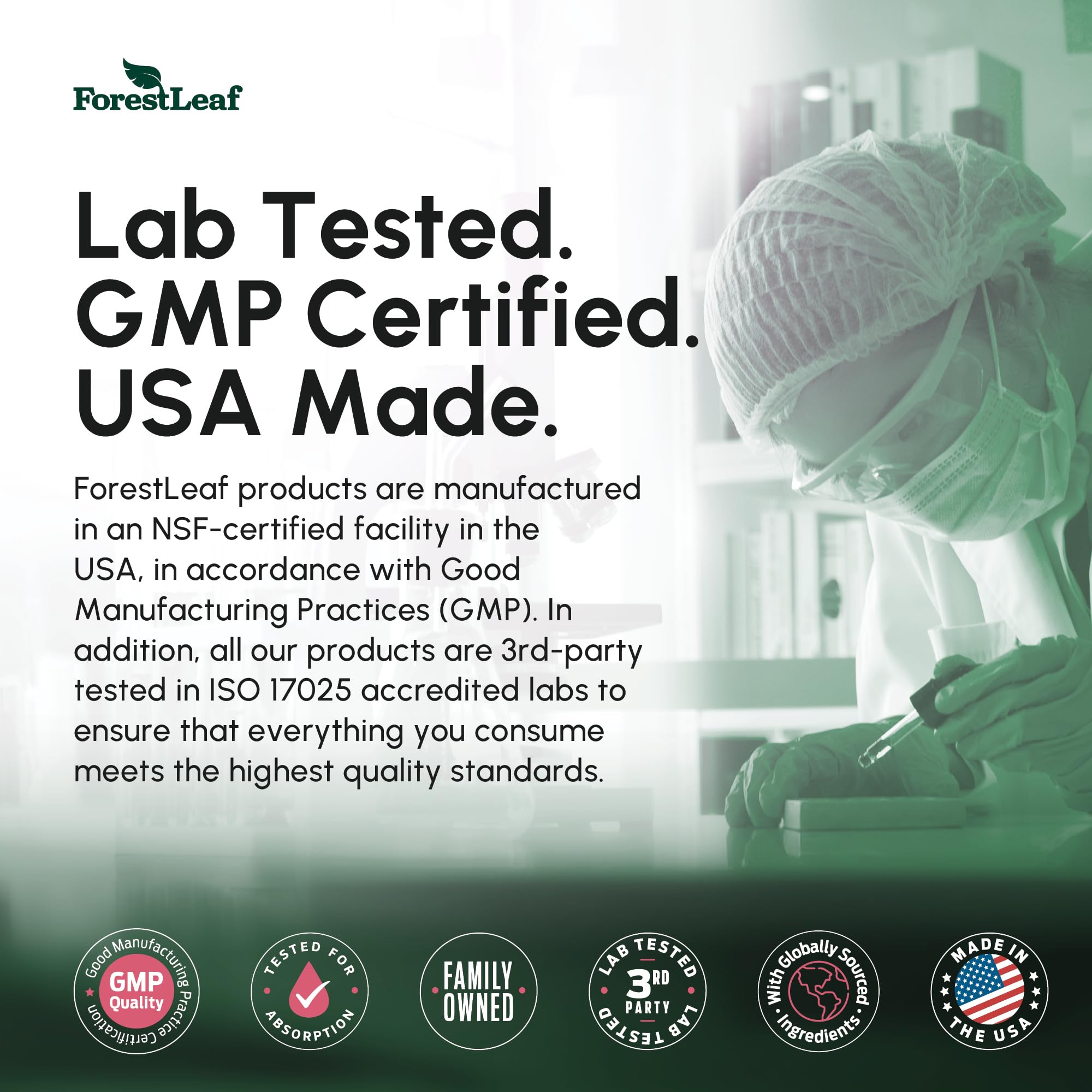 ForestLeaf sello GMP que transmite control de calidad y seguridad
