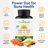 ForestLeaf etiqueta con ingredientes y MenaQ7 visible, transparencia y calidad