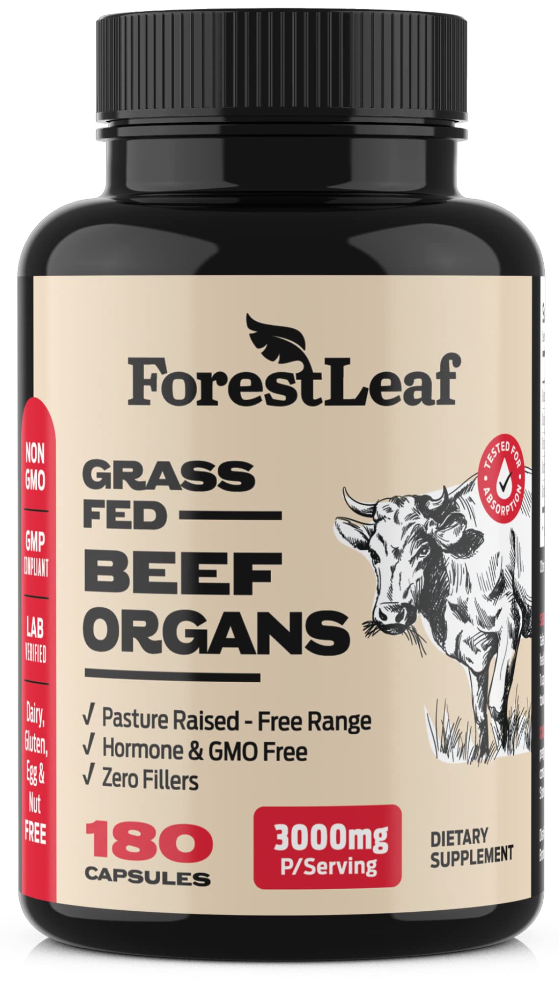 ForestLeaf envase frontal mostrando 180 cápsulas y beneficios