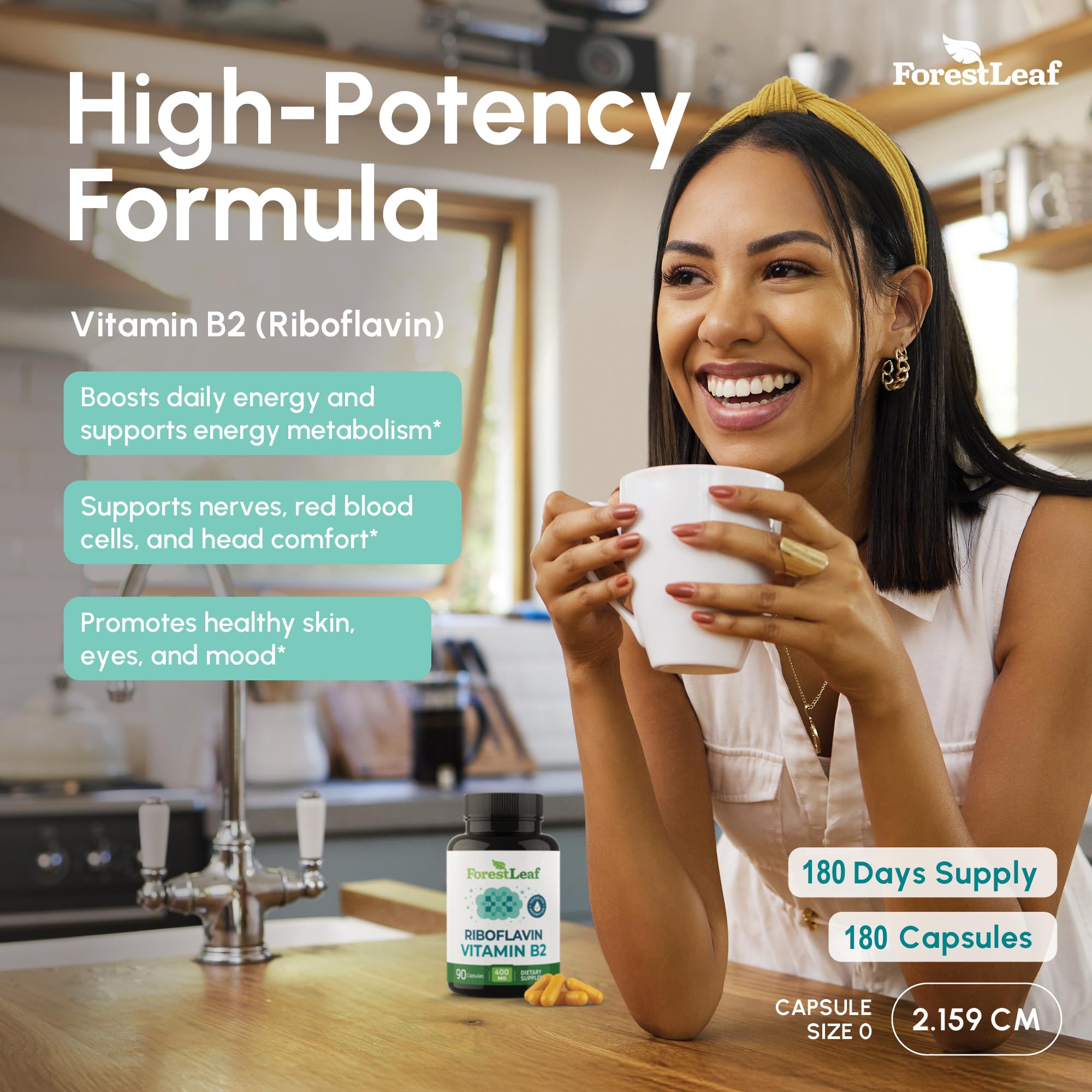 ForestLeaf etiqueta nutricional en primer plano que destaca 400 mg riboflavina